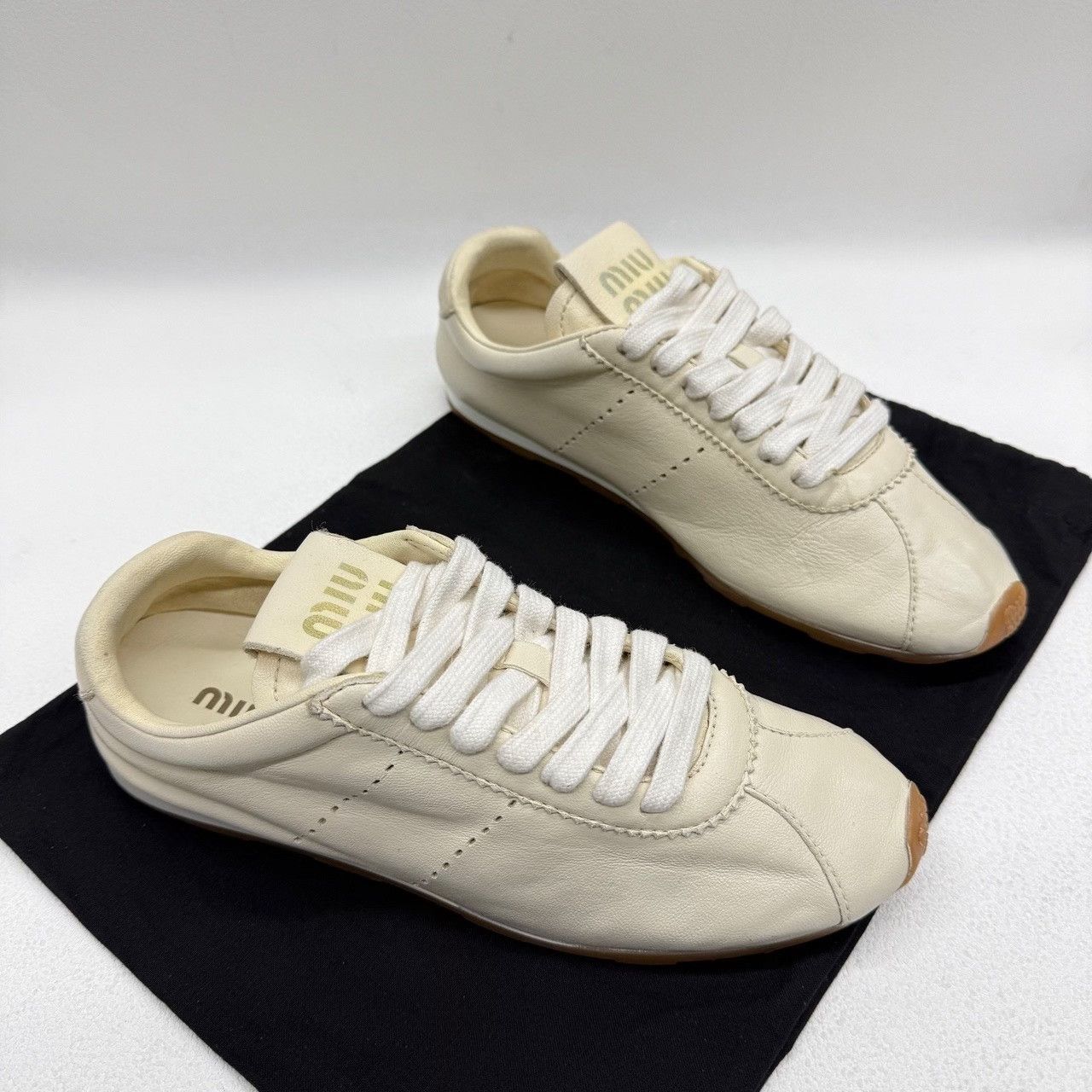 Miu Miu Miu Miu Leather White Lowtop Sneakers us_6-5 Women Size US 6.5 / IT 36.5 - 3 Thumbnail