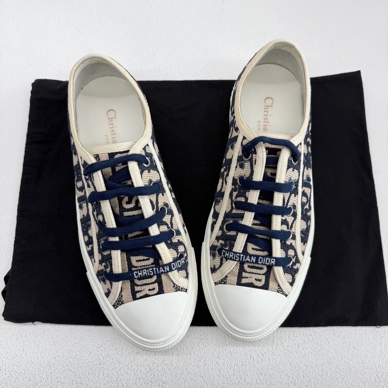 Dior Dior Canvas Embroidered Blue Lowtop Sneakers us_6-5 Women Size US 6.5 / IT 36.5 - 9 Thumbnail