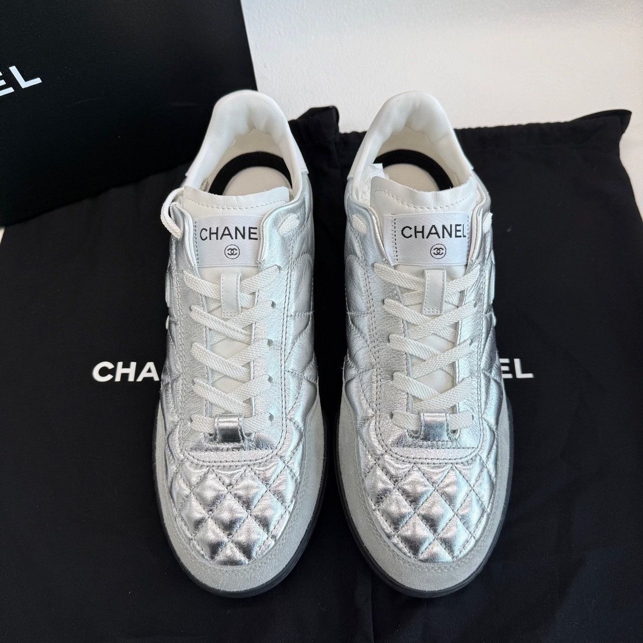 Chanel Chanel Silver Lowtop Sneakers us_8-5 Women Size US 8.5 / IT 38.5 - 3 Thumbnail