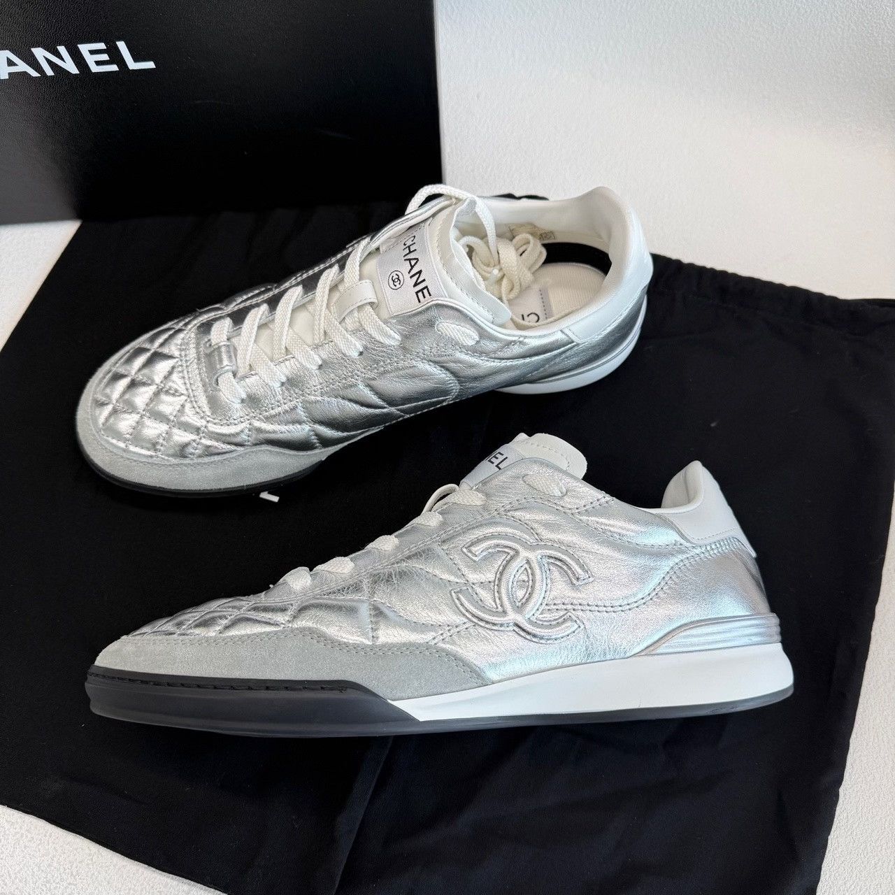 Chanel Chanel Silver Lowtop Sneakers us_8-5 Women Size US 8.5 / IT 38.5 - 9 Thumbnail