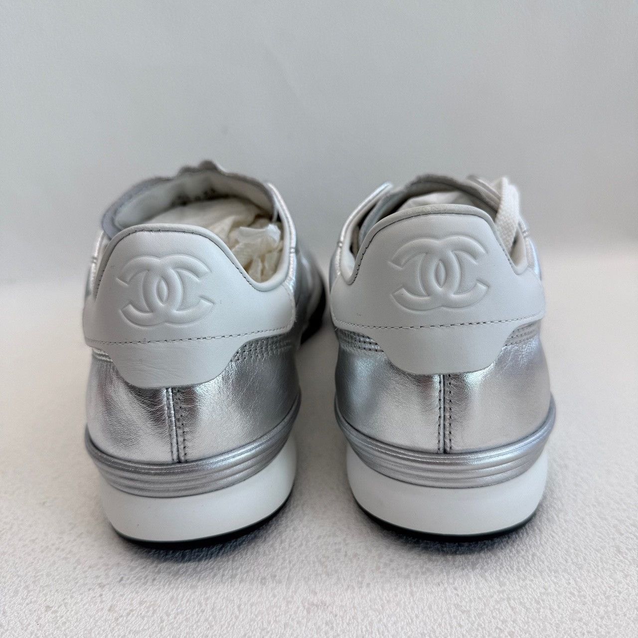 Chanel Chanel Silver Lowtop Sneakers us_8-5 Women Size US 8.5 / IT 38.5 - 6 Thumbnail