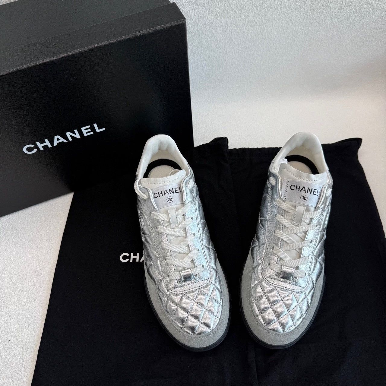 Chanel Chanel Silver Lowtop Sneakers us_8-5 Women Size US 8.5 / IT 38.5 - 2 Thumbnail