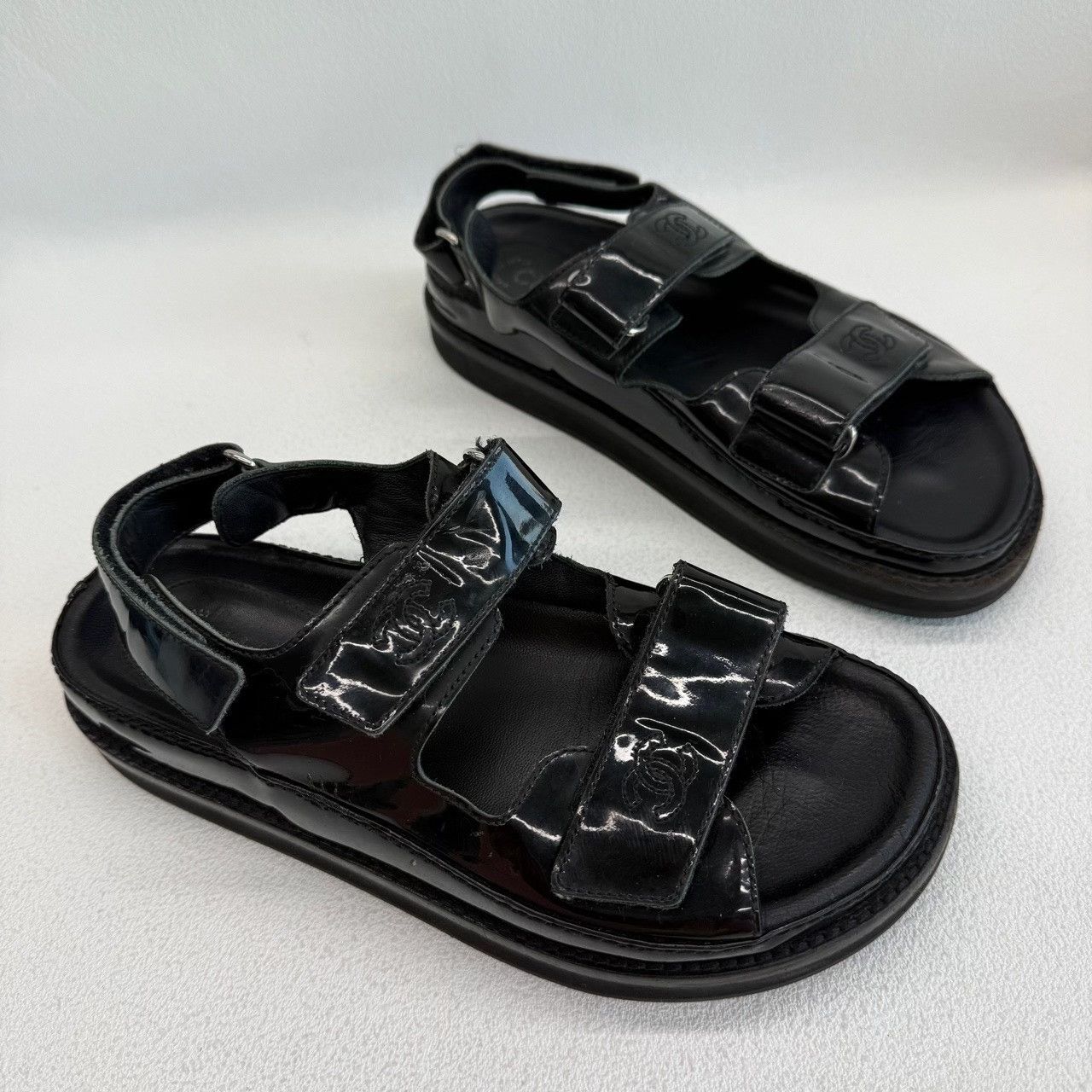 Chanel Chanel Patent Black Sandals us_7-5 Women Size US 7.5 / IT 37.5 - 3 Thumbnail