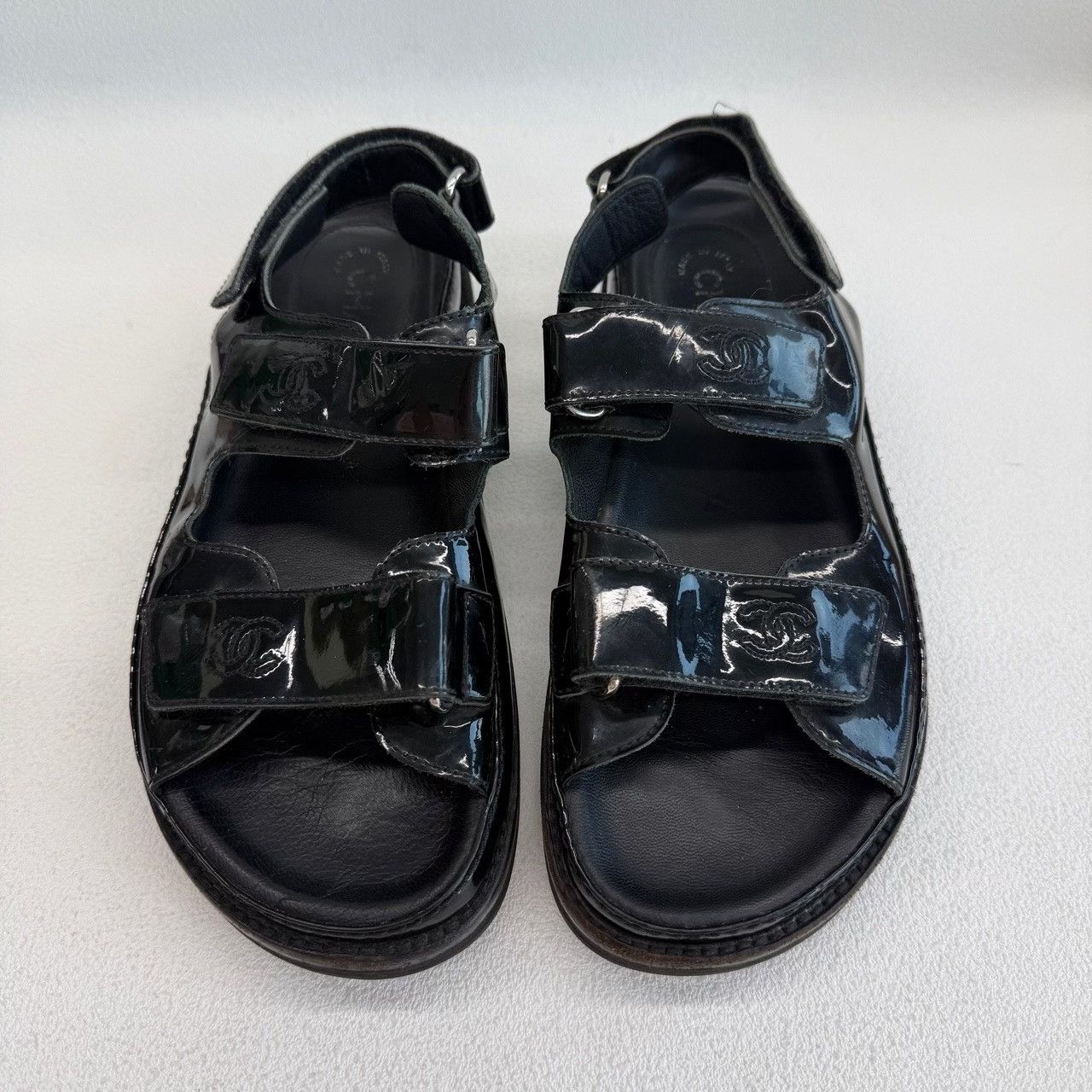 Chanel Chanel Patent Black Sandals us_7-5 Women Size US 7.5 / IT 37.5 - 2 Thumbnail