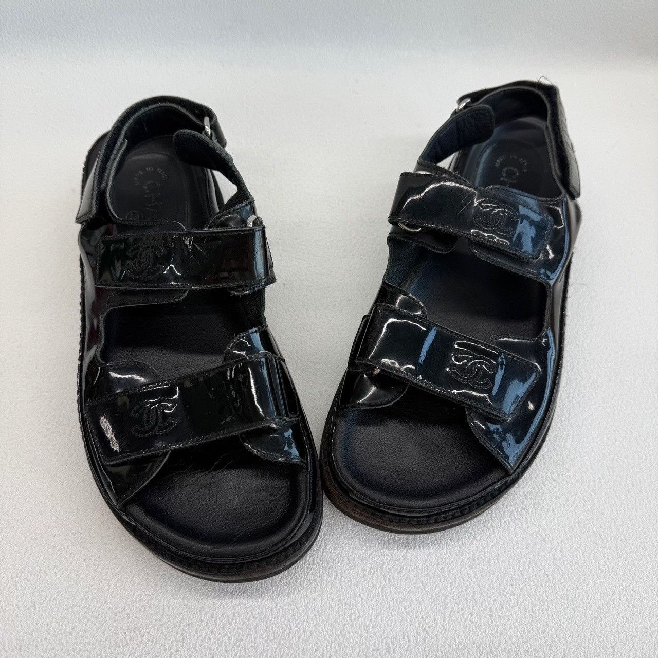 Chanel Chanel Patent Black Sandals us_7-5 Women Size US 7.5 / IT 37.5 - 7 Thumbnail