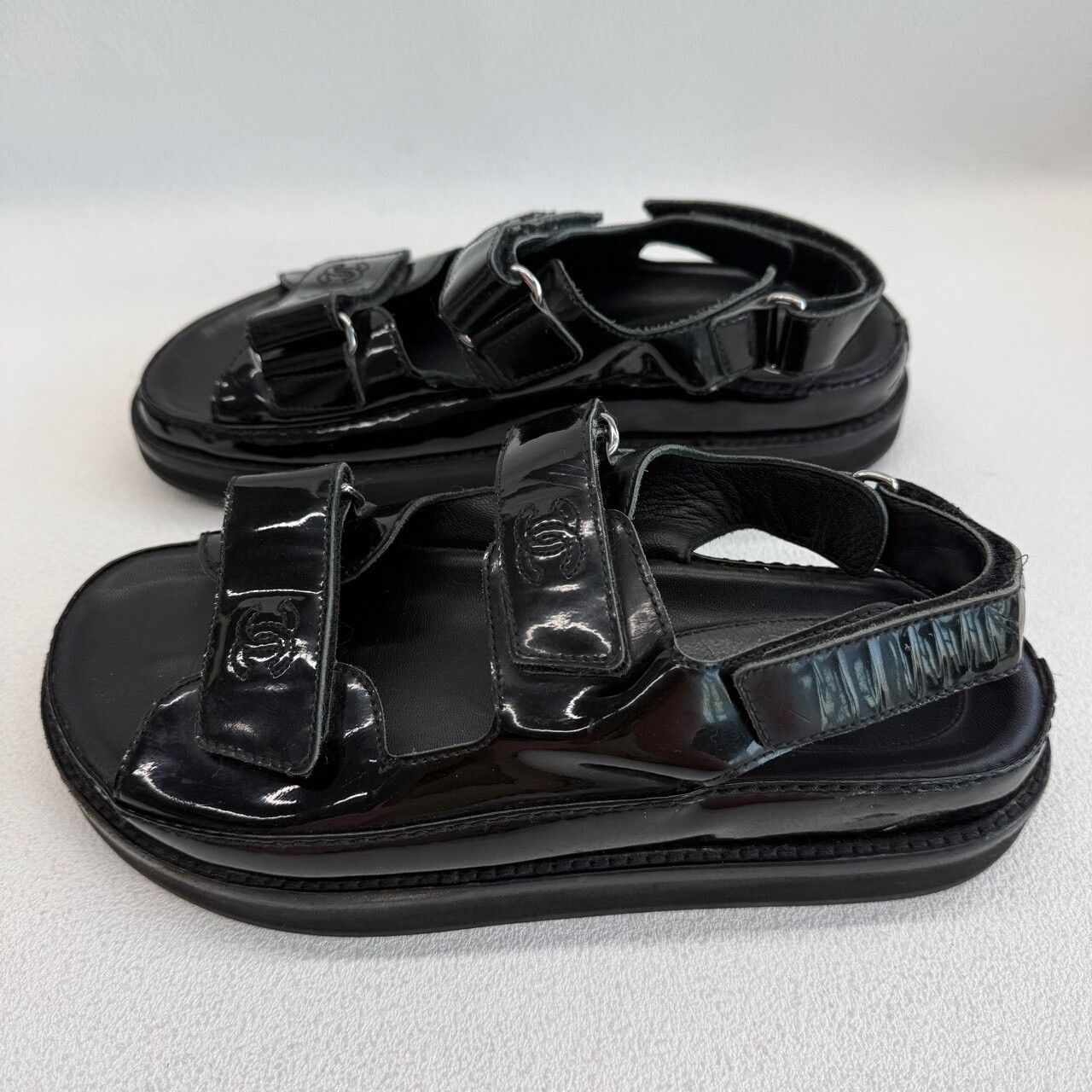 Chanel Chanel Patent Black Sandals us_7-5 Women Size US 7.5 / IT 37.5 - 4 Thumbnail