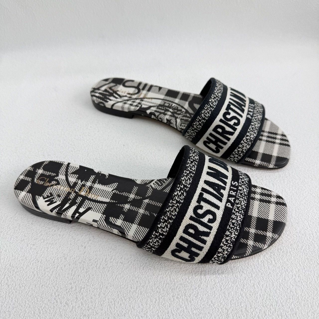 Dior Dior Embroidered Plaid Black Sandals us_6-5 Women Size US 6.5 / IT 36.5 - 3 Thumbnail