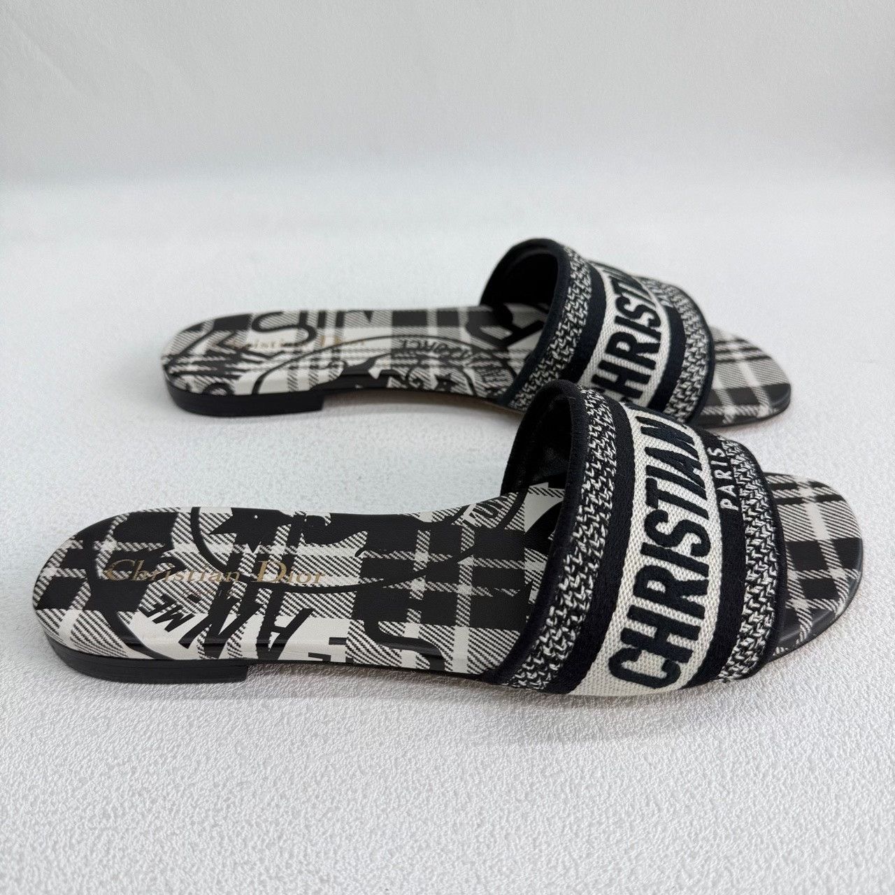 Dior Dior Embroidered Plaid Black Sandals us_6-5 Women Size US 6.5 / IT 36.5 - 6 Thumbnail