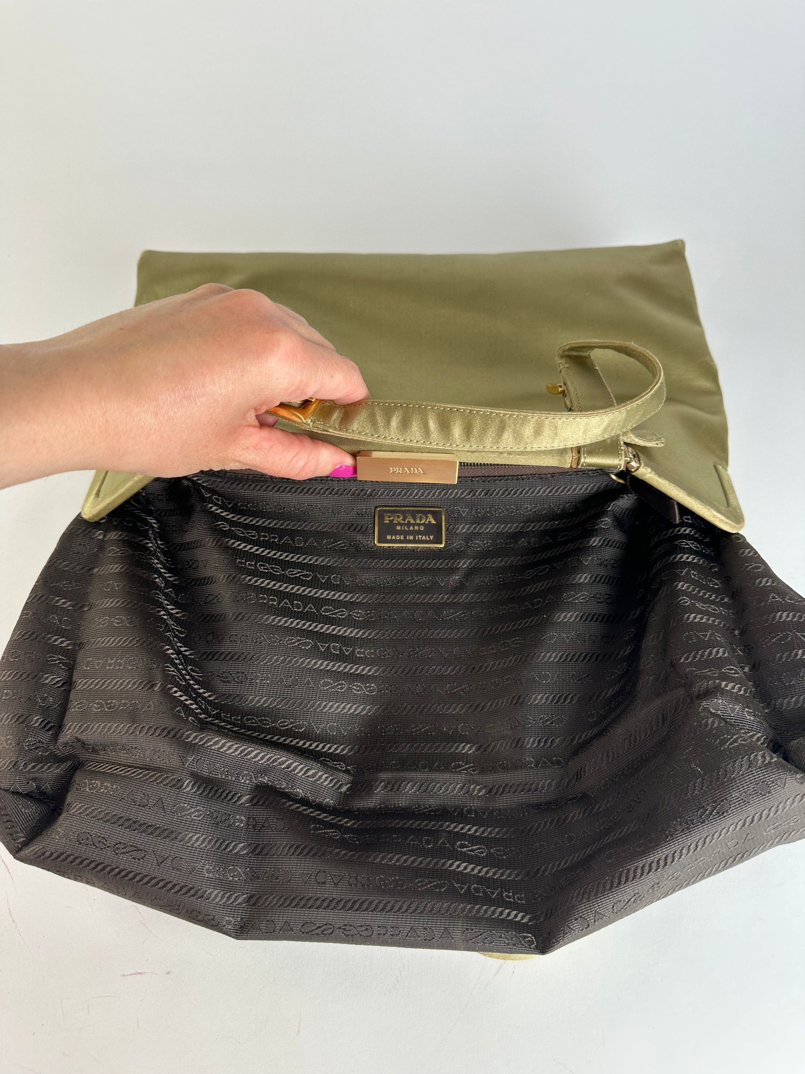 Prada Vintage Flap Handbag Green Gold Size ONE SIZE - 4 Thumbnail