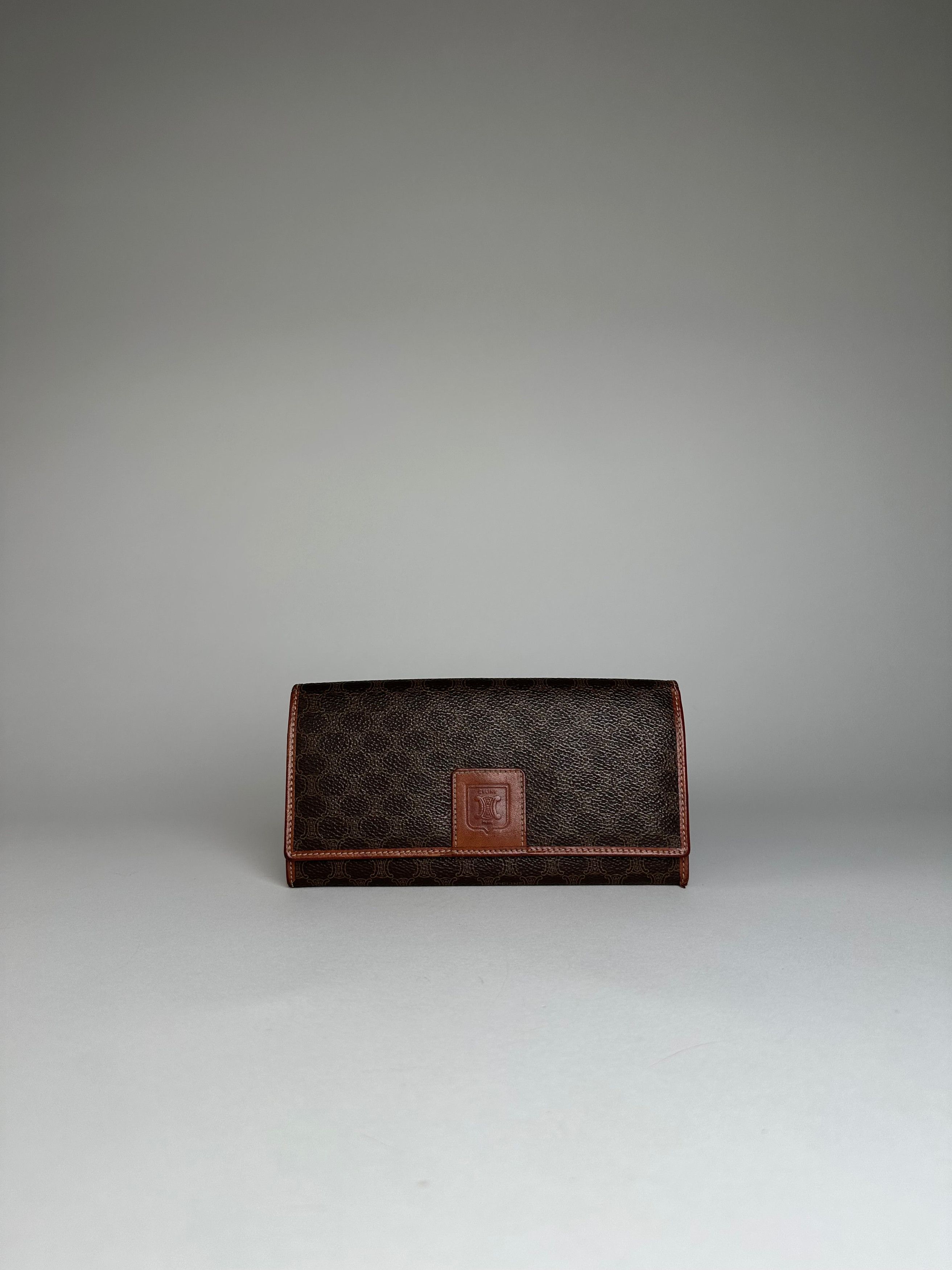 Celine Vintage Paris Triomphe Monogram Leather Long Wallet Brown Size ONE SIZE - 11 Thumbnail