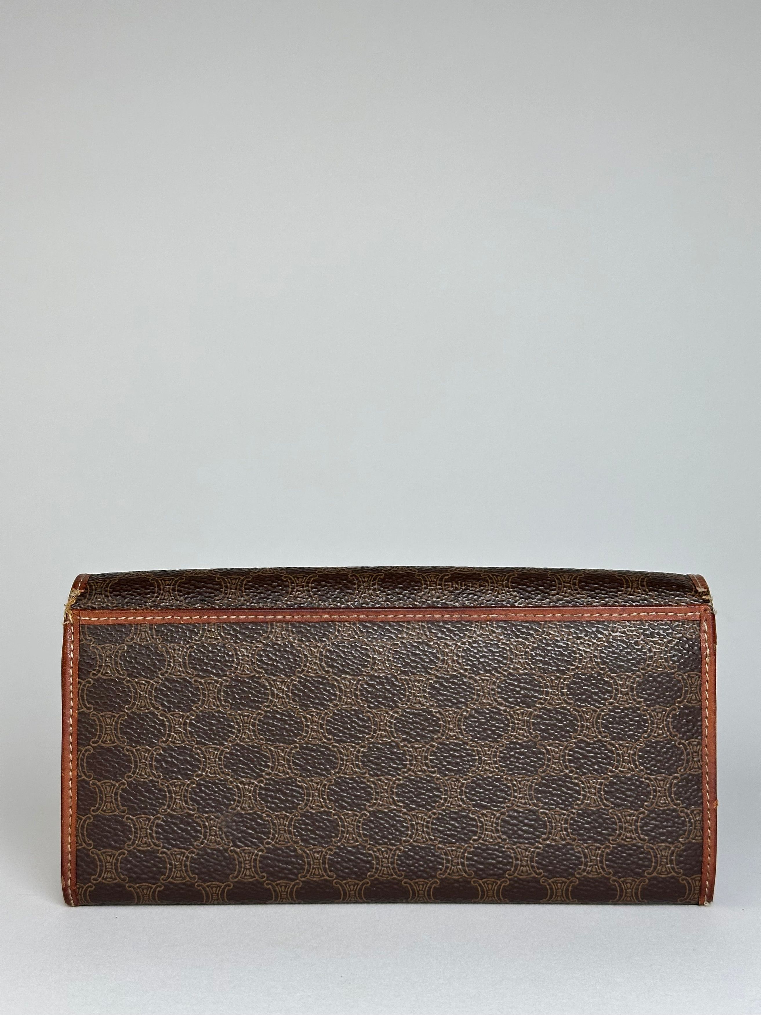 Celine Vintage Paris Triomphe Monogram Leather Long Wallet Brown Size ONE SIZE - 2 Thumbnail