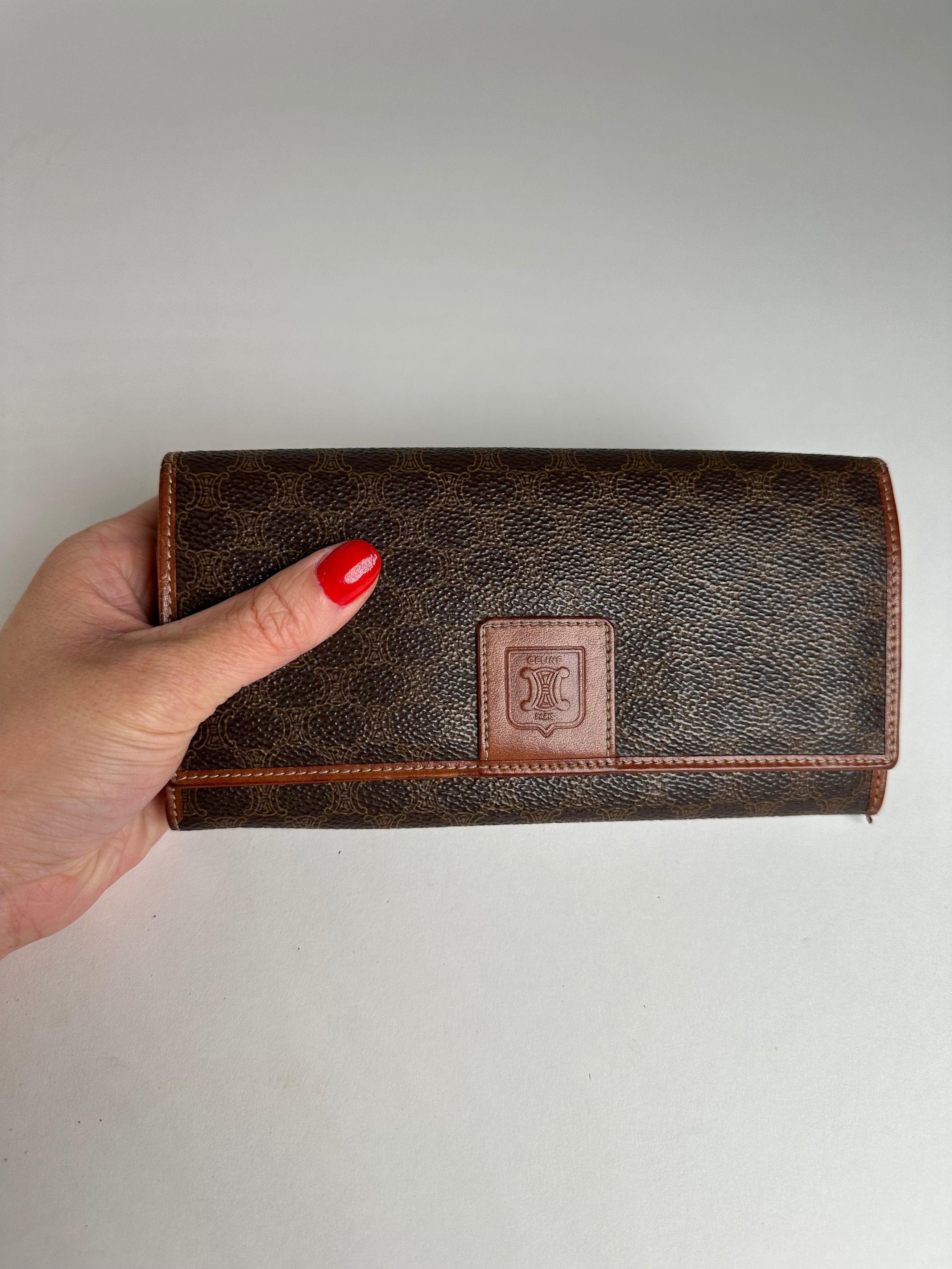 Celine Vintage Paris Triomphe Monogram Leather Long Wallet Brown Size ONE SIZE - 3 Thumbnail