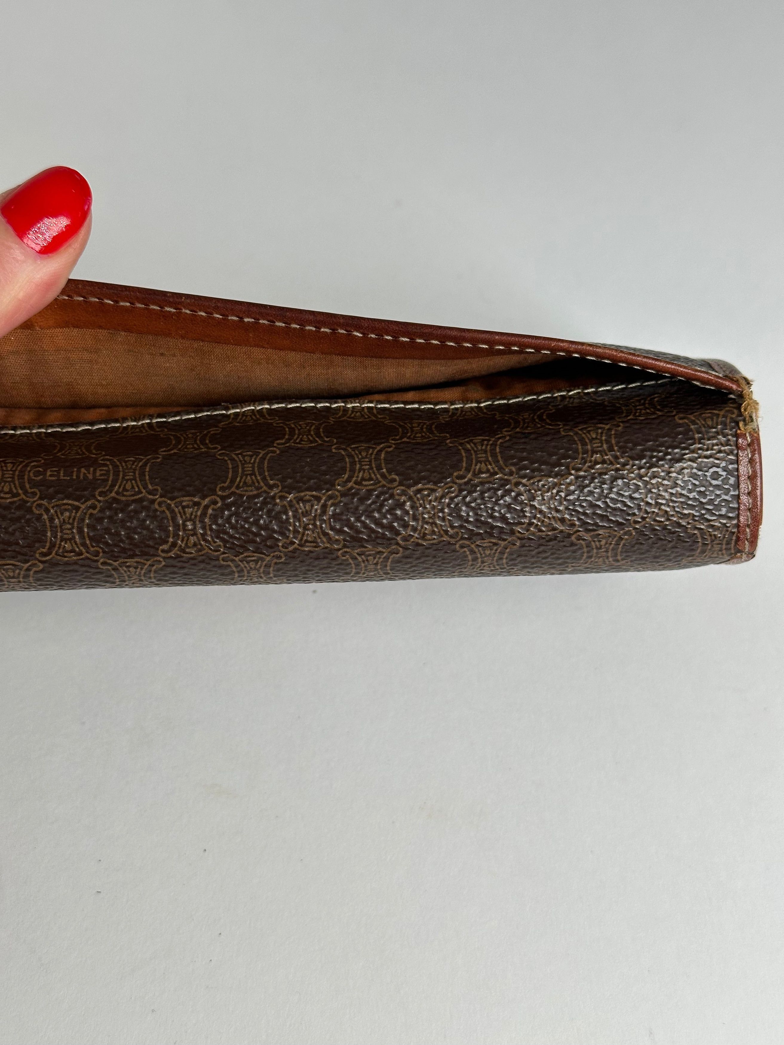 Celine Vintage Paris Triomphe Monogram Leather Long Wallet Brown Size ONE SIZE - 8 Thumbnail