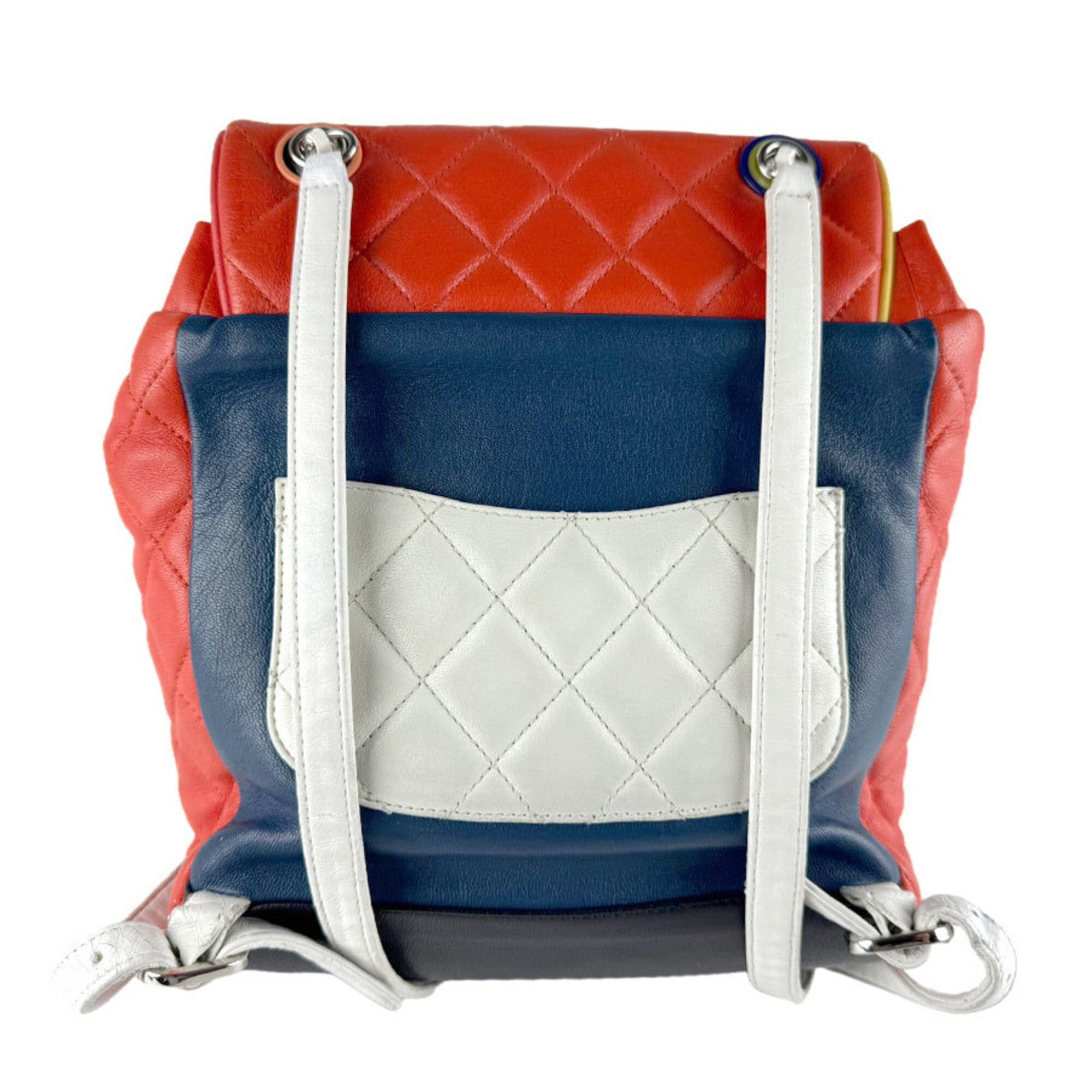 Other Chanel CHANEL Backpack, Lambskin, Orange, Navy, White, Black, Silver, Women's z9277 Size ONE SIZE - 3 Thumbnail