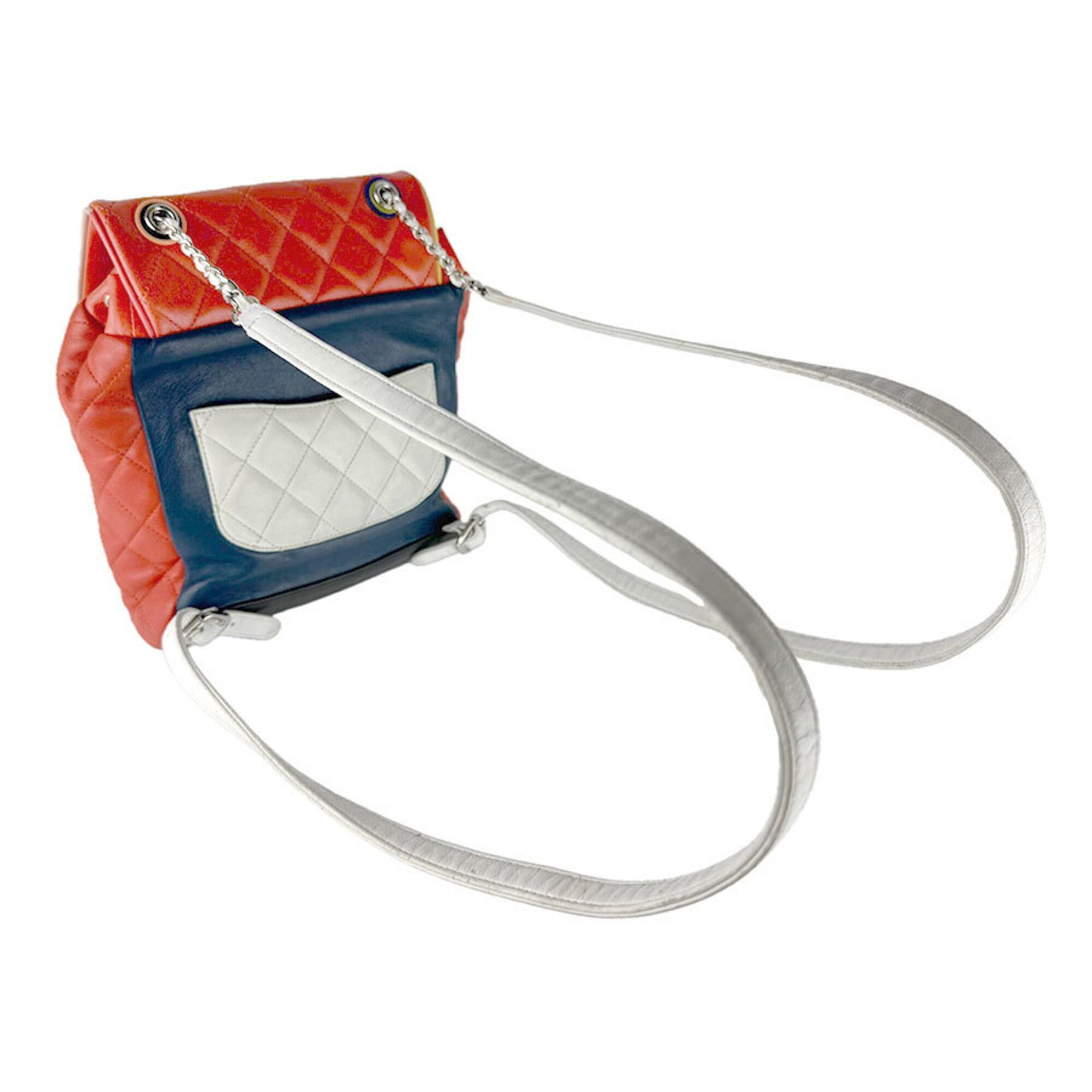 Other Chanel CHANEL Backpack, Lambskin, Orange, Navy, White, Black, Silver, Women's z9277 Size ONE SIZE - 10 Thumbnail