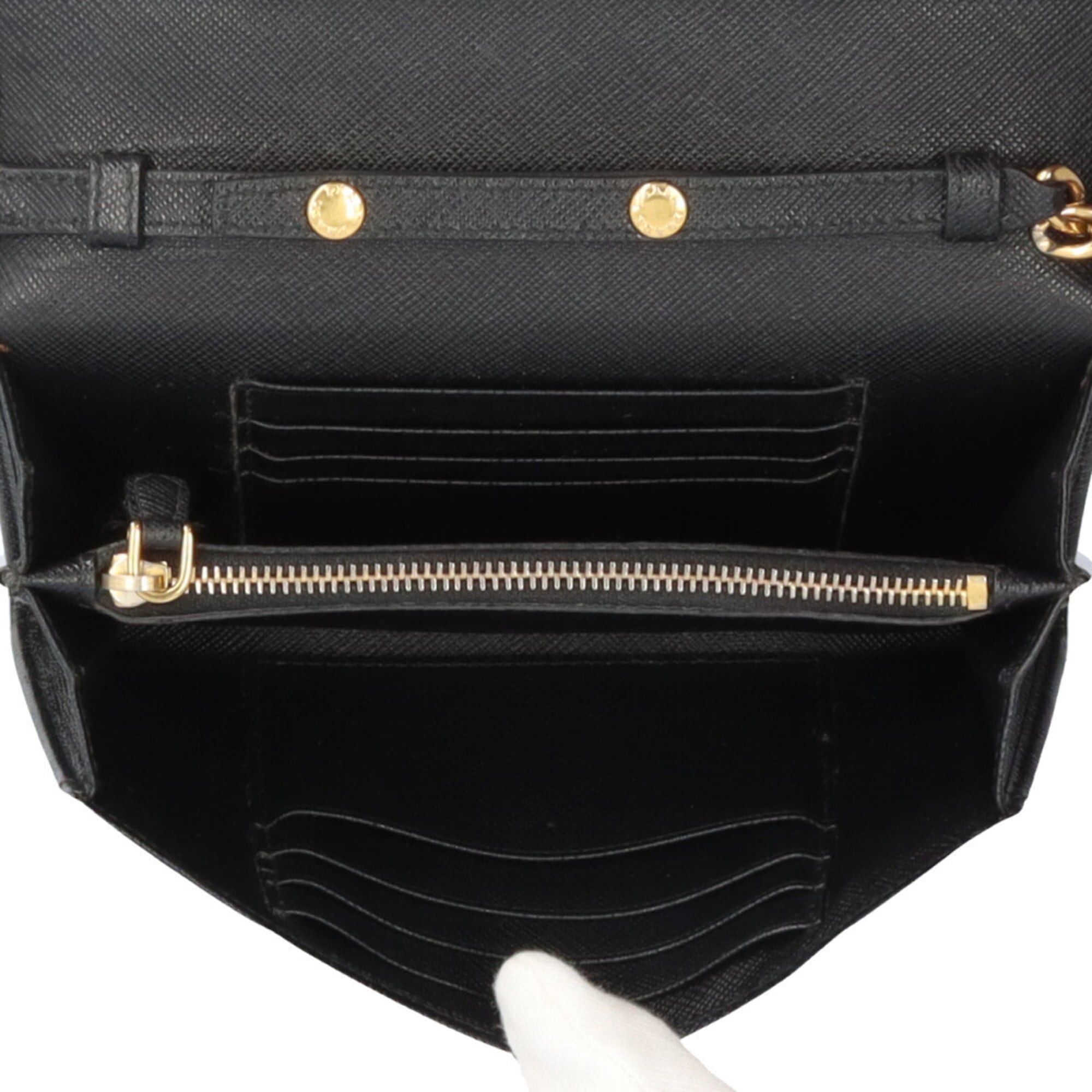 Prada Prada Saffiano Shoulder Bag, Leather 1BP005 Black, Women's PRADA Wallet, Chain Wallet Size ONE SIZE - 6 Thumbnail