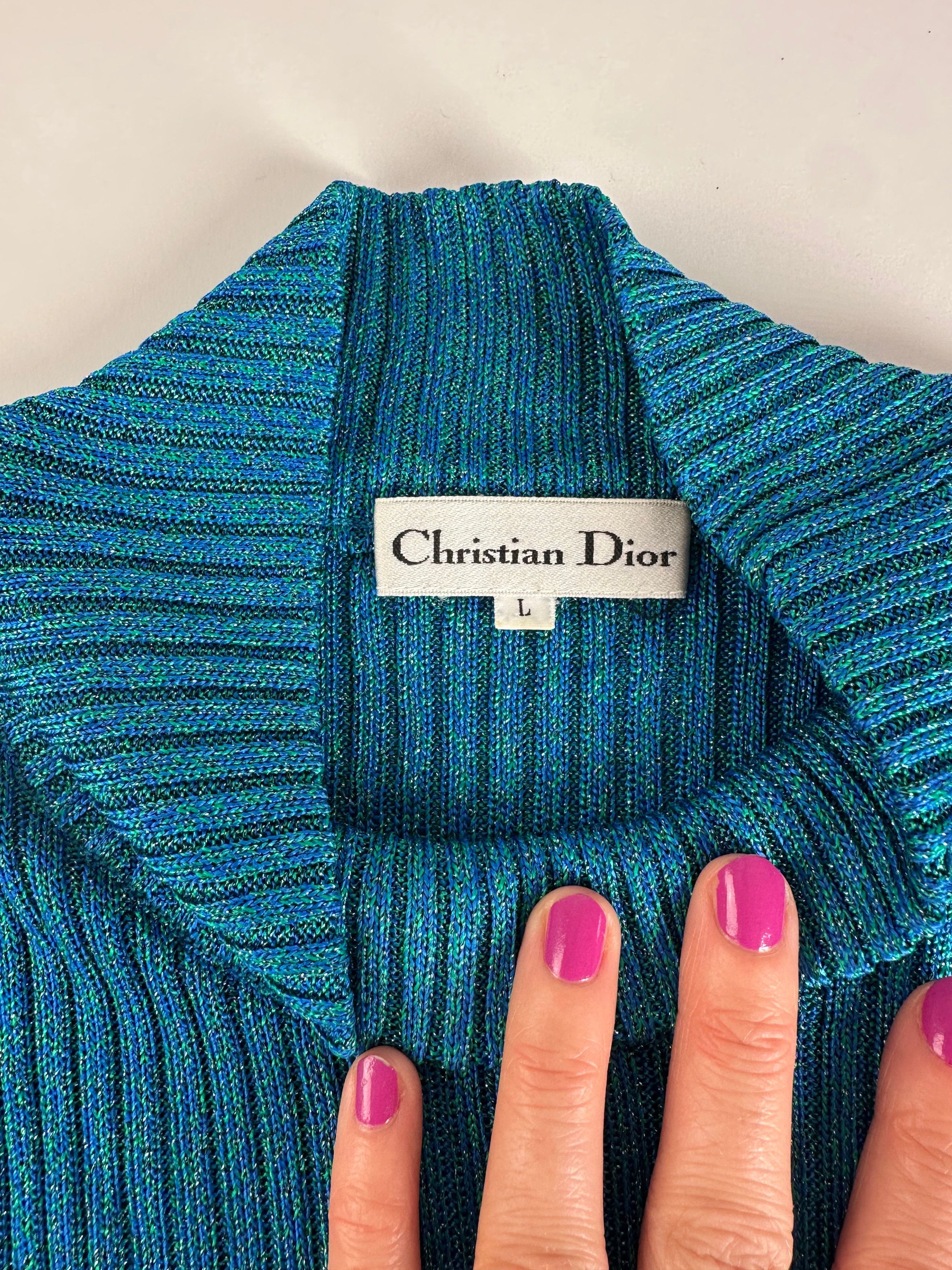 Dior Vintage Turtleneck Wool Top Blue Green L Size L / US 10 / IT 46 - 4 Thumbnail
