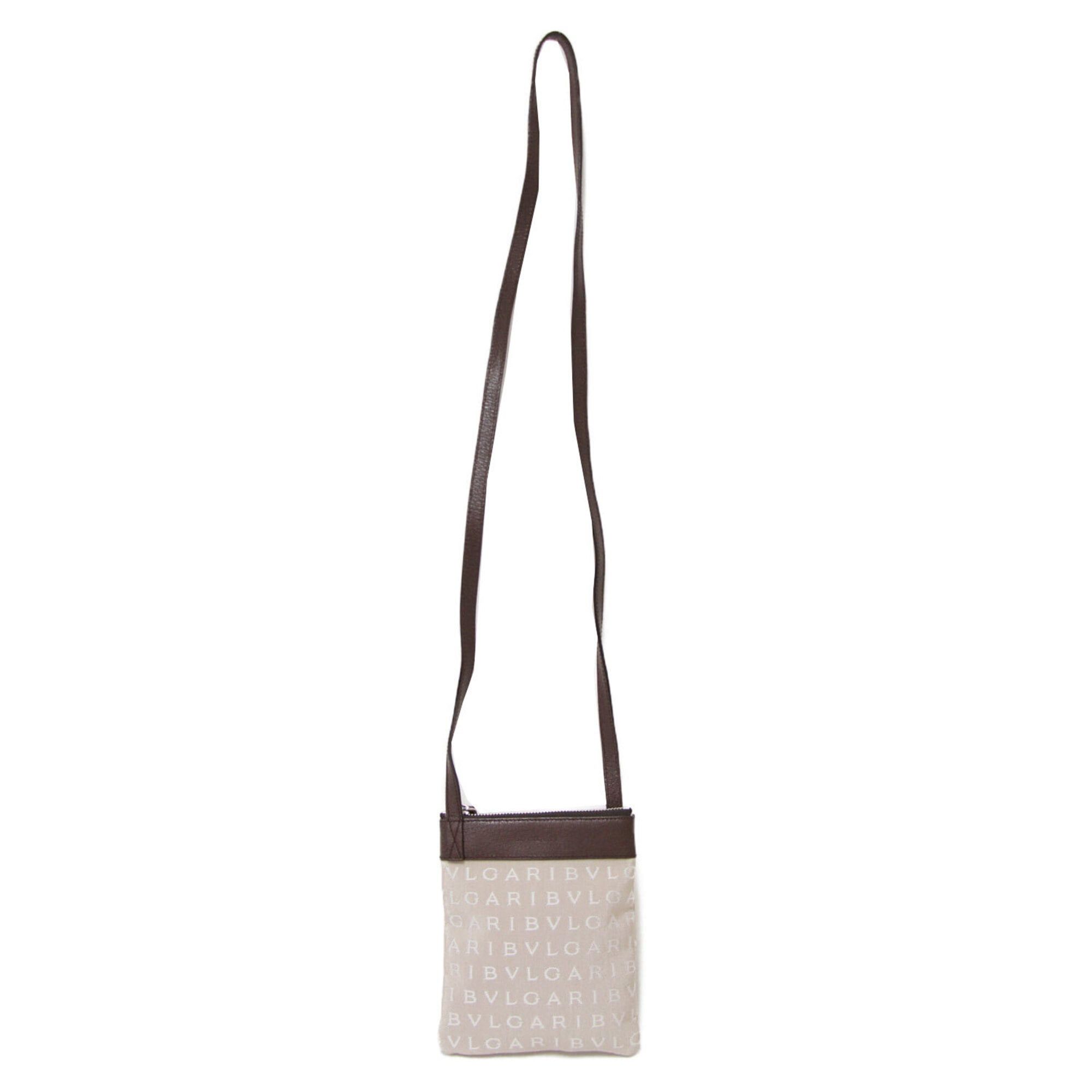 Bvlgari BVLGARI Bulgari Bag Beige Brown Mania Pochette Shoulder Crossbody Canvas Leather Women's Size ONE SIZE - 3 Thumbnail