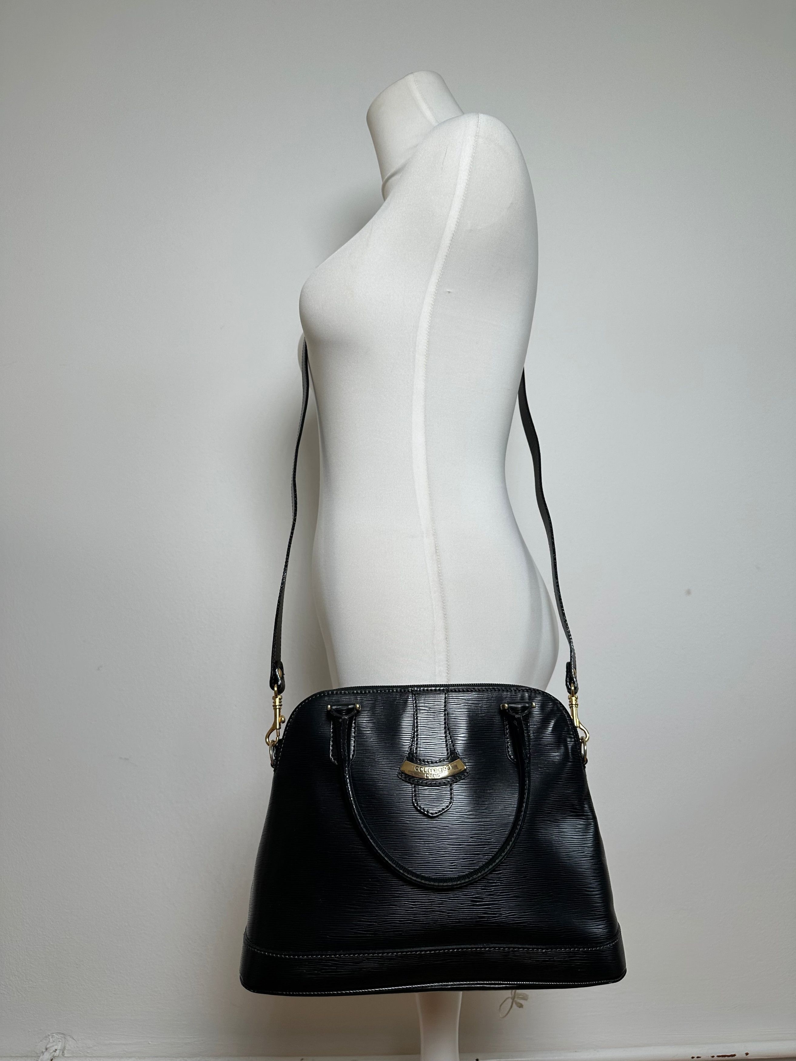 Courreges Vintage 2Way Riffeled Leather Handbag Black Size ONE SIZE - 5 Thumbnail