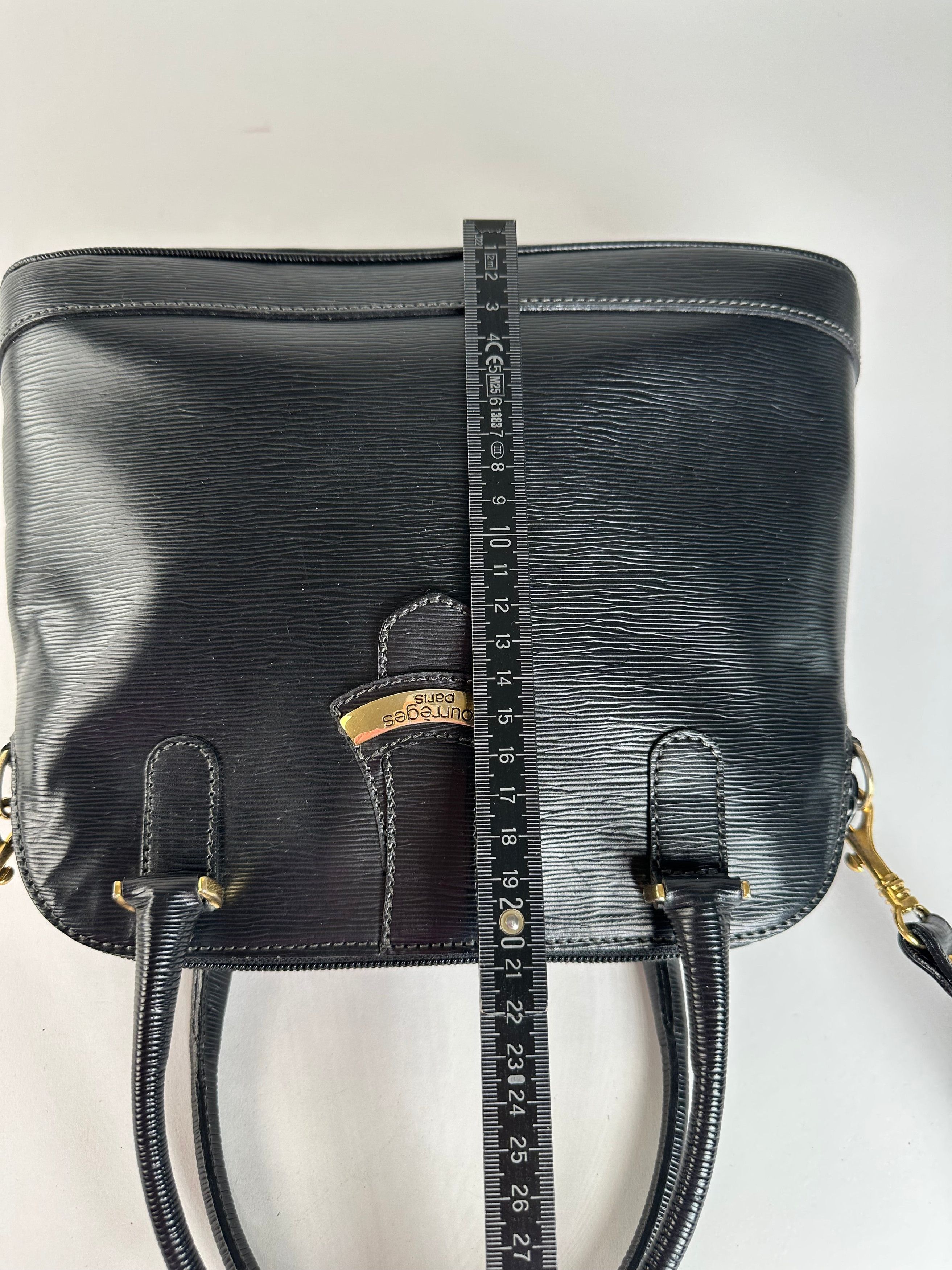 Courreges Vintage 2Way Riffeled Leather Handbag Black Size ONE SIZE - 13 Thumbnail