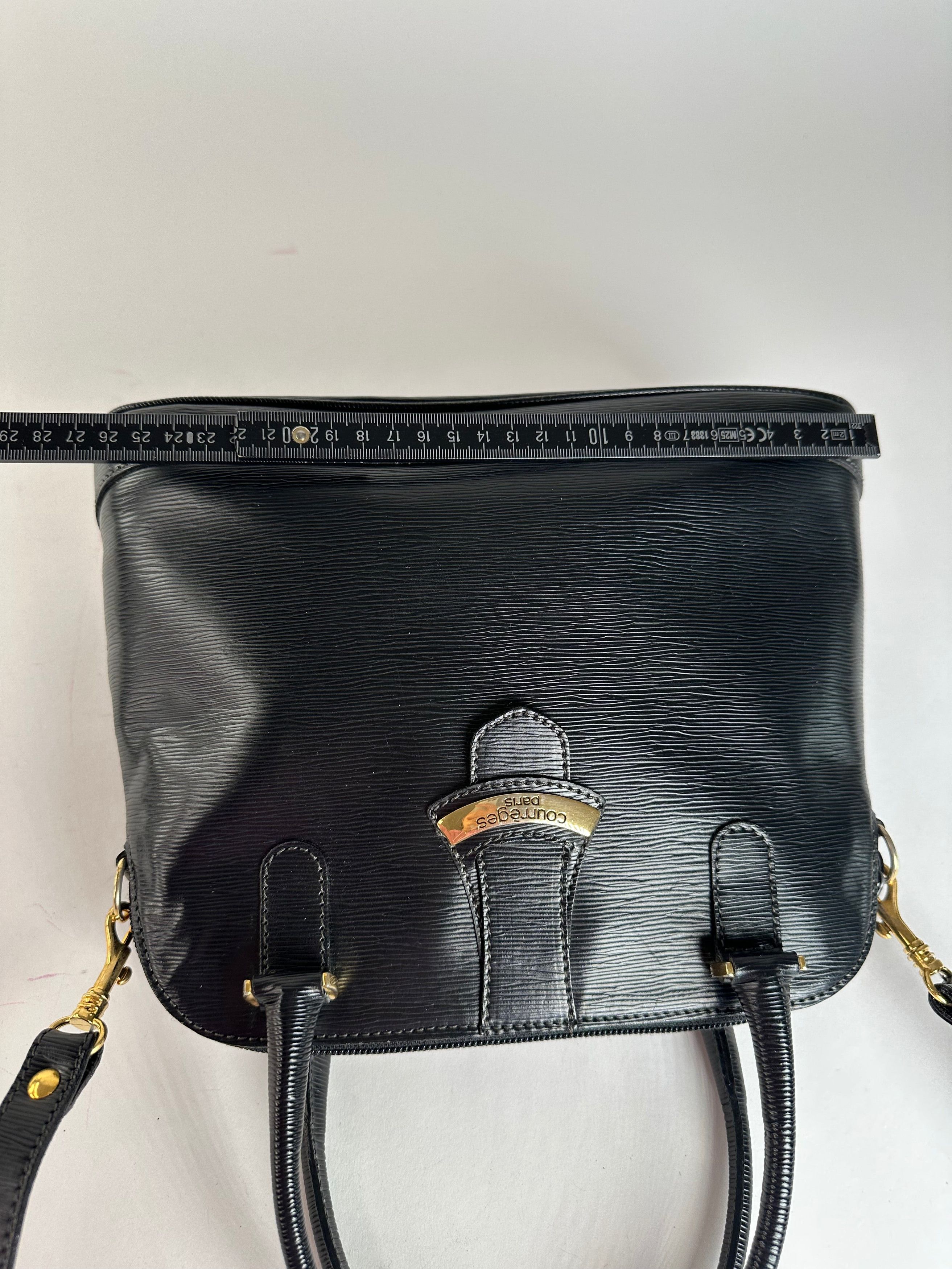 Courreges Vintage 2Way Riffeled Leather Handbag Black Size ONE SIZE - 12 Thumbnail