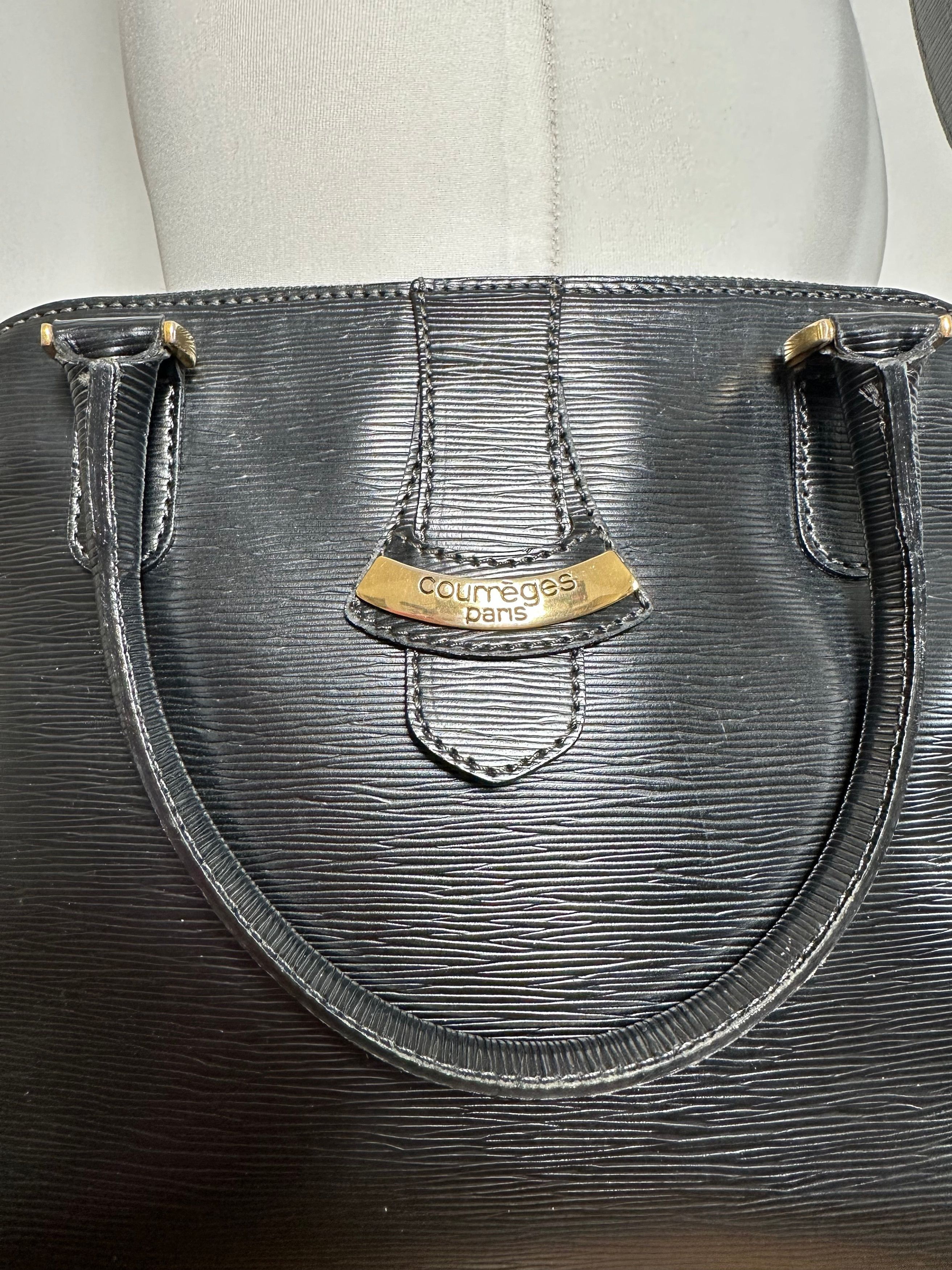 Courreges Vintage 2Way Riffeled Leather Handbag Black Size ONE SIZE - 8 Thumbnail
