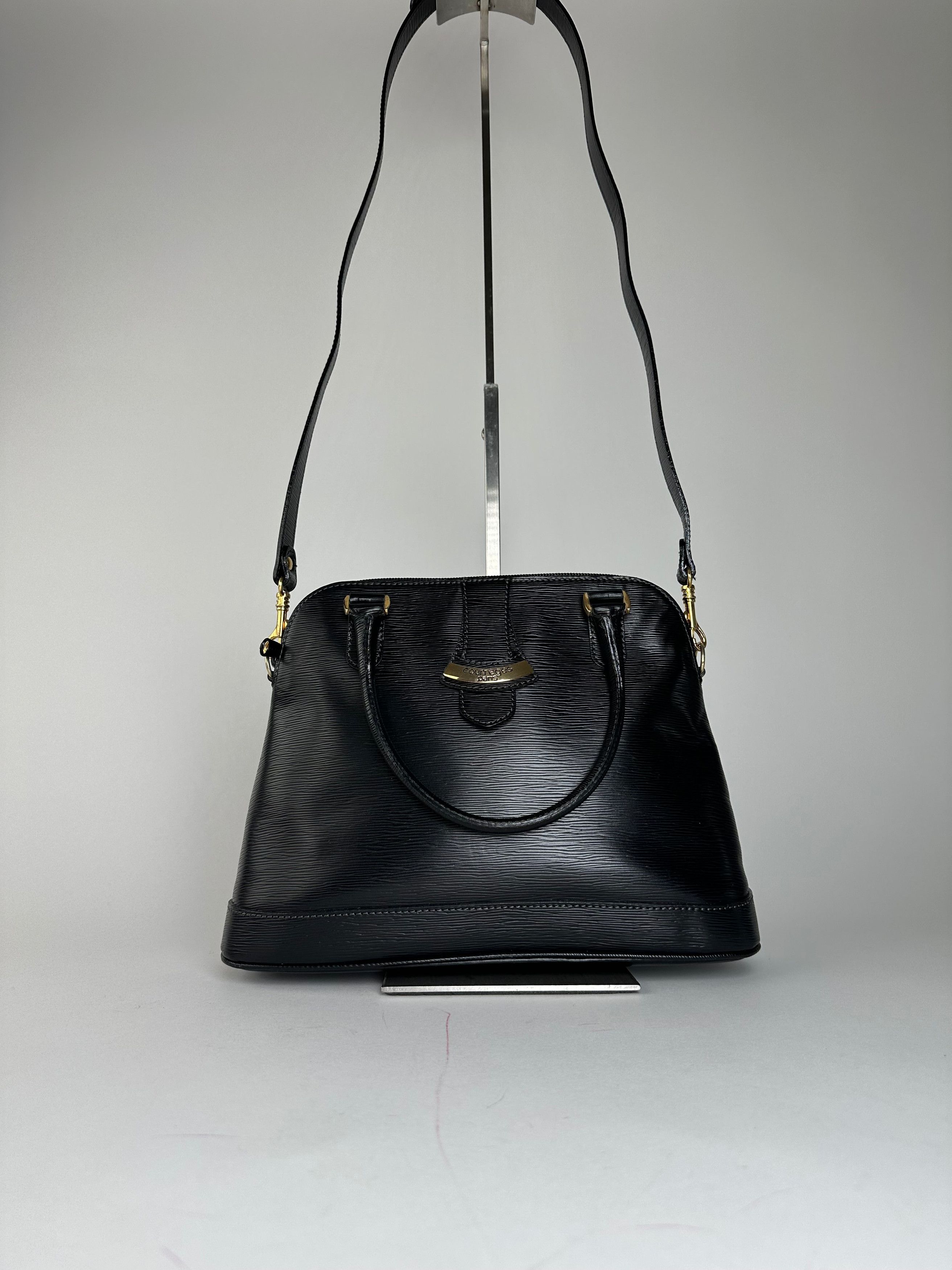Courreges Vintage 2Way Riffeled Leather Handbag Black Size ONE SIZE - 14 Thumbnail