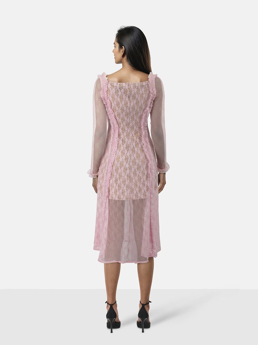 Self-Portrait Self Portrait x Christopher Kane Pink Lace Ruffle Midi Dress Size XS / US 0-2 / IT 36-38 - 2 Thumbnail