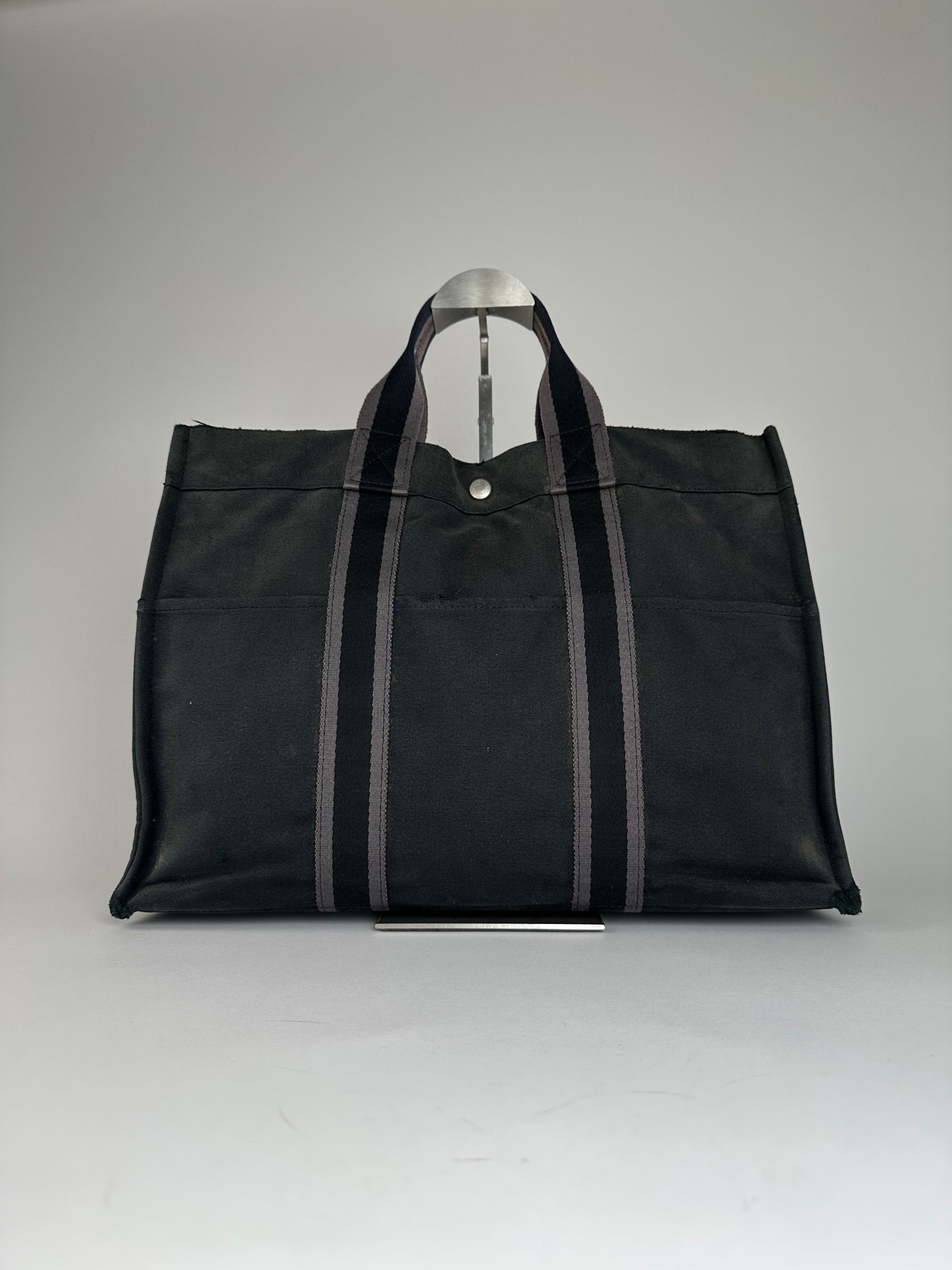 Other Vintage Hermes Canvas Tote Bag Black Grey Size ONE SIZE - 9 Thumbnail
