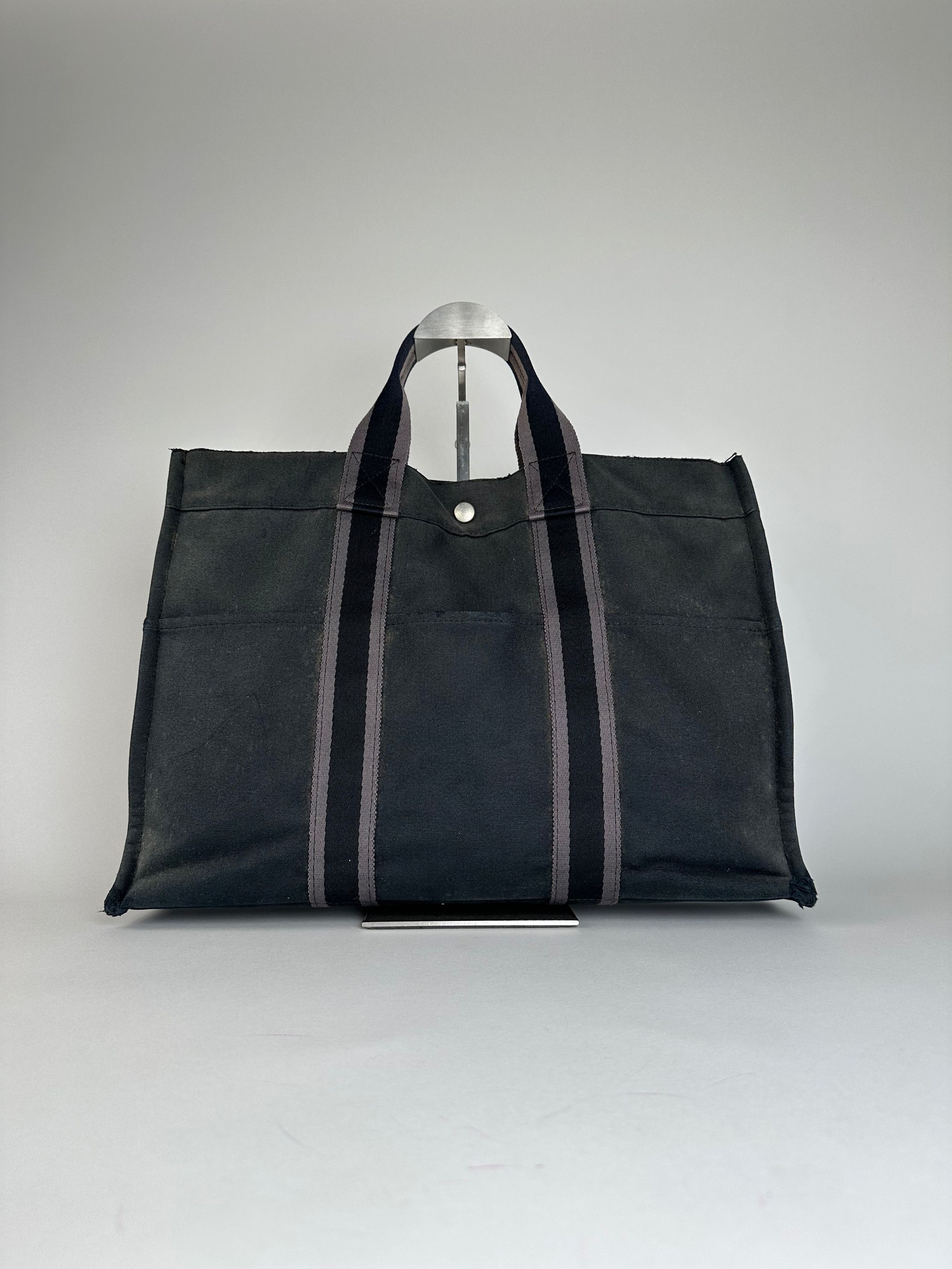 Other Vintage Hermes Canvas Tote Bag Black Grey Size ONE SIZE - 12 Thumbnail