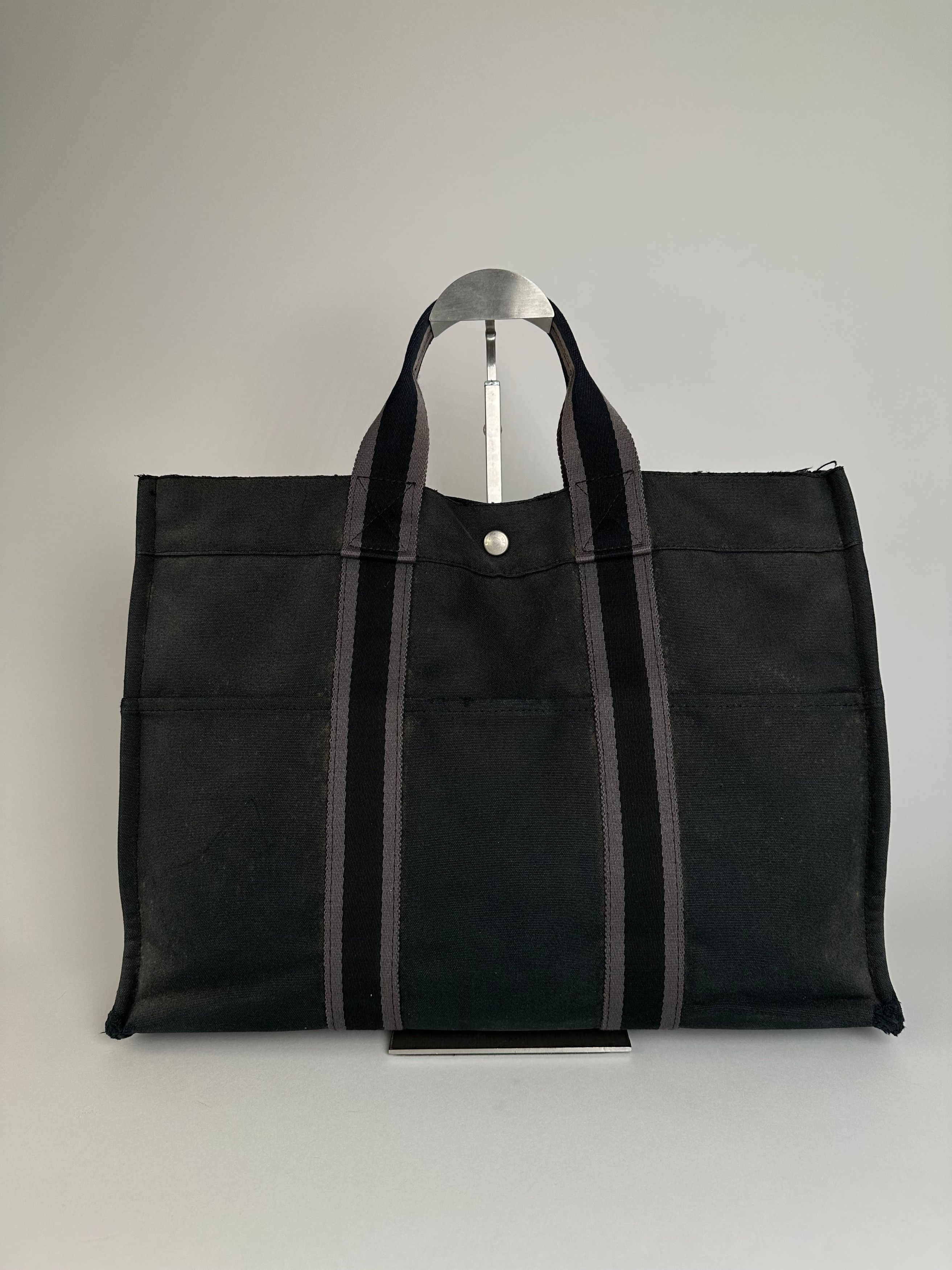 Other Vintage Hermes Canvas Tote Bag Black Grey Size ONE SIZE - 2 Thumbnail