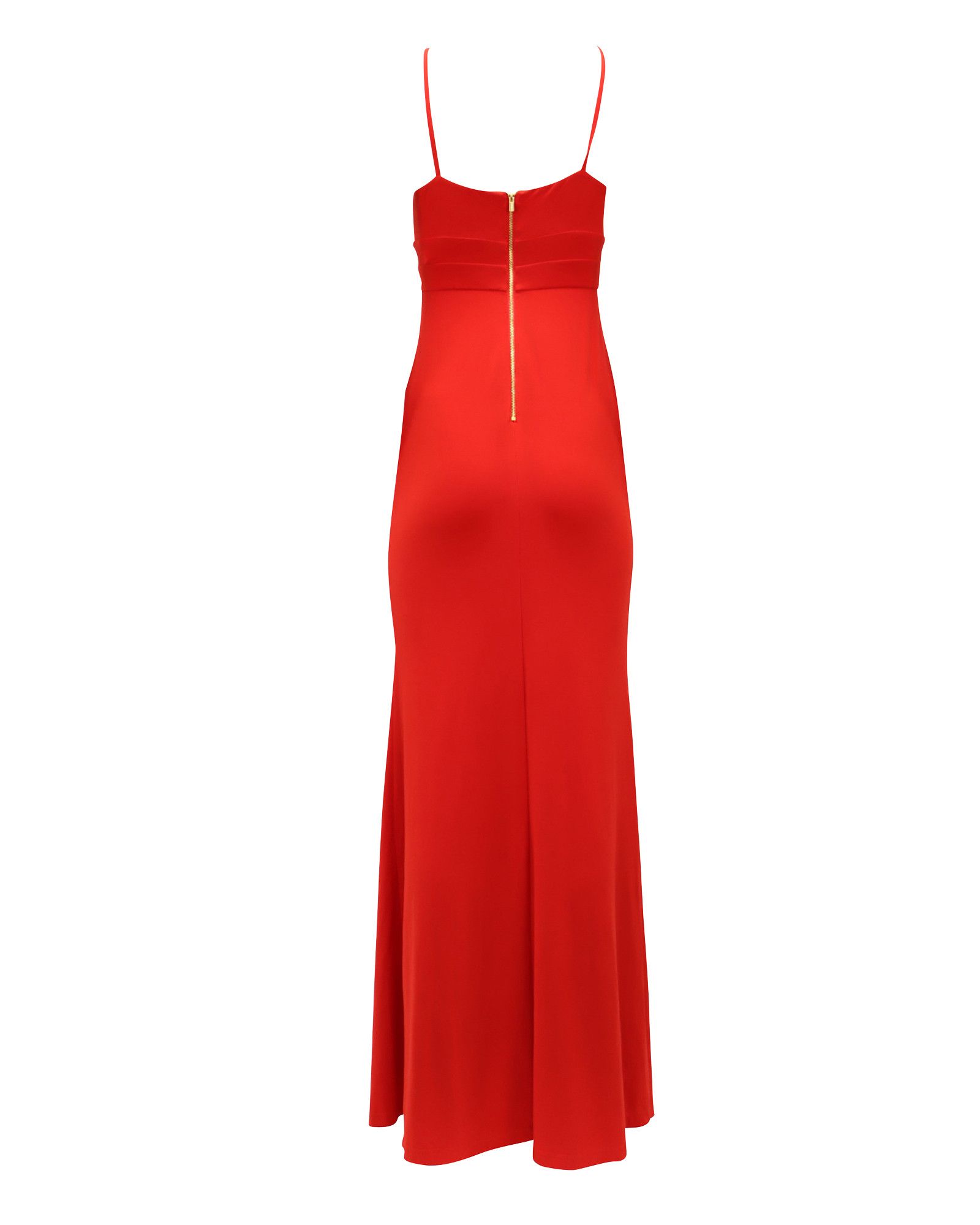 Calvin Klein Calvin Klein V-Neck Long Gown in Red Polyester Size XS / US 0-2 / IT 36-38 - 2 Thumbnail