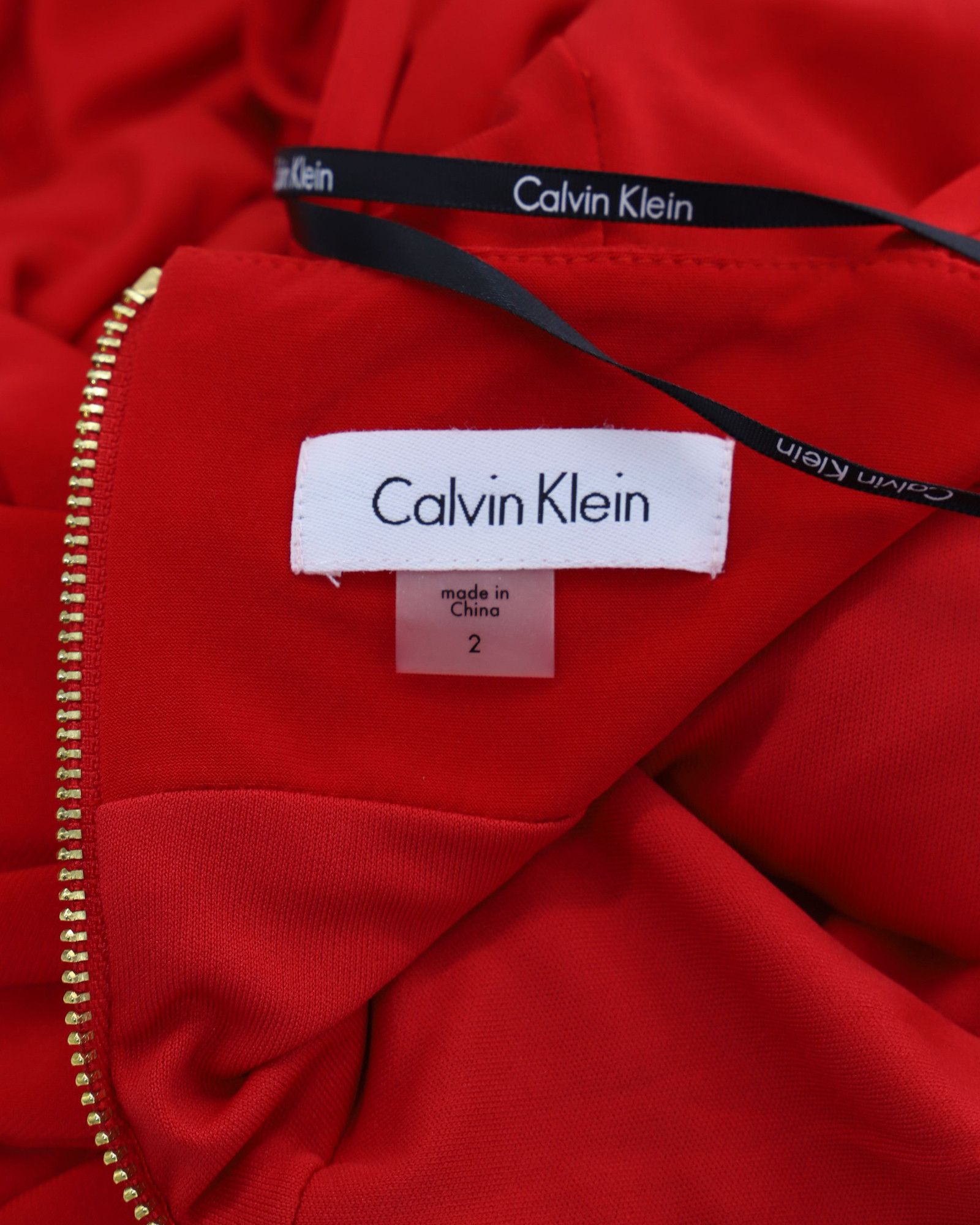 Calvin Klein Calvin Klein V-Neck Long Gown in Red Polyester Size XS / US 0-2 / IT 36-38 - 3 Thumbnail
