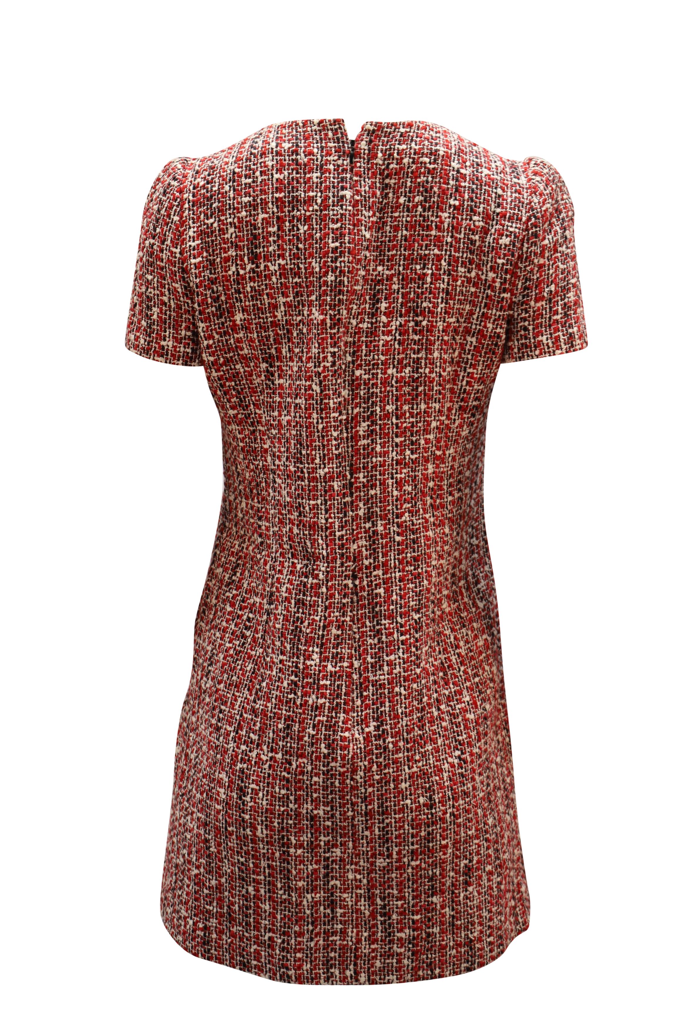 Alexander McQueen Alexander McQueen Tweed Shift Dress in Red Cotton Size XXS / US 00 / IT 34 - 2 Thumbnail