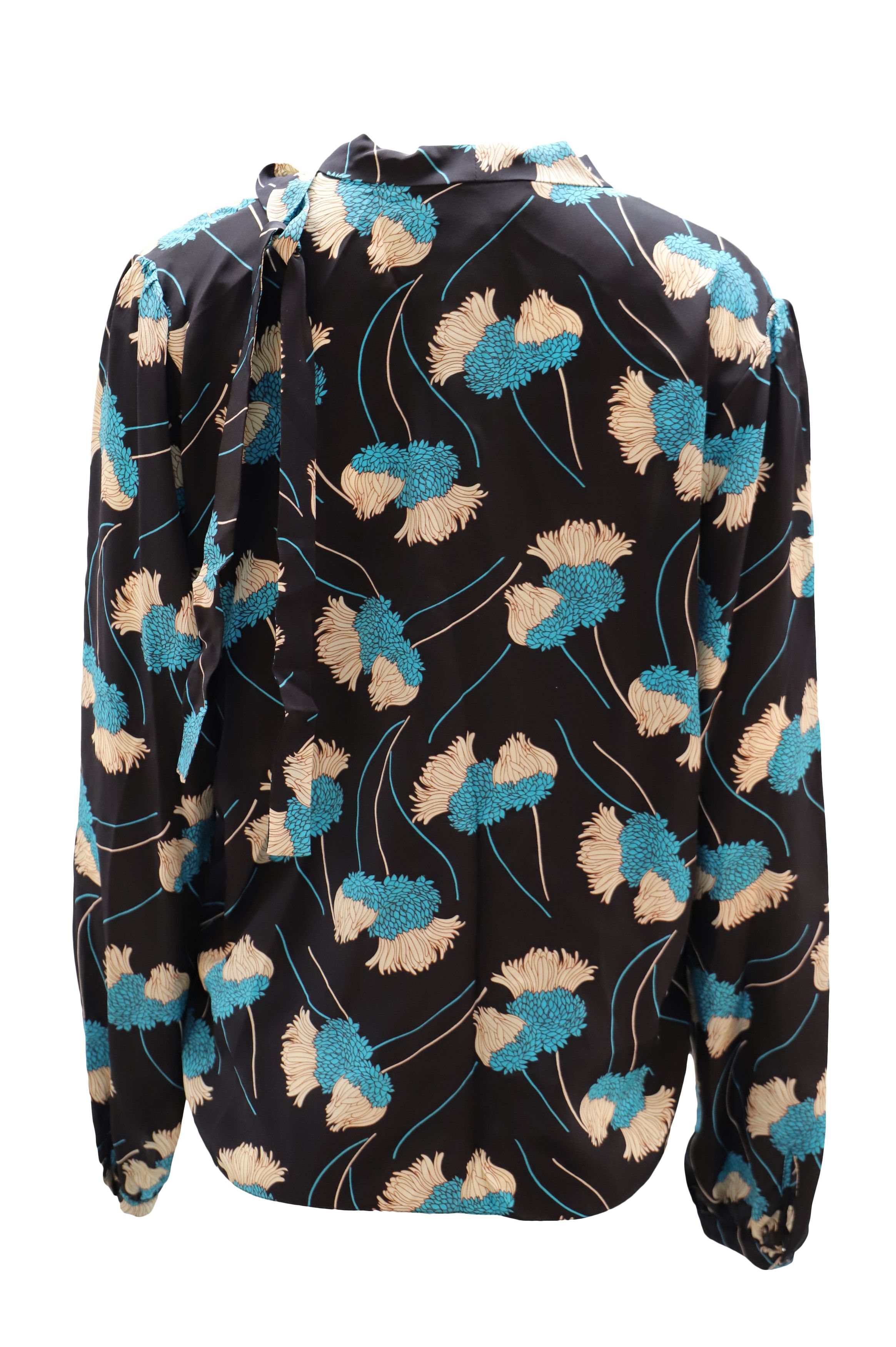 Rochas Rochas Long Sleeve Floral Print Blouse in Black Silk Size XS / US 0-2 / IT 36-38 - 2 Thumbnail