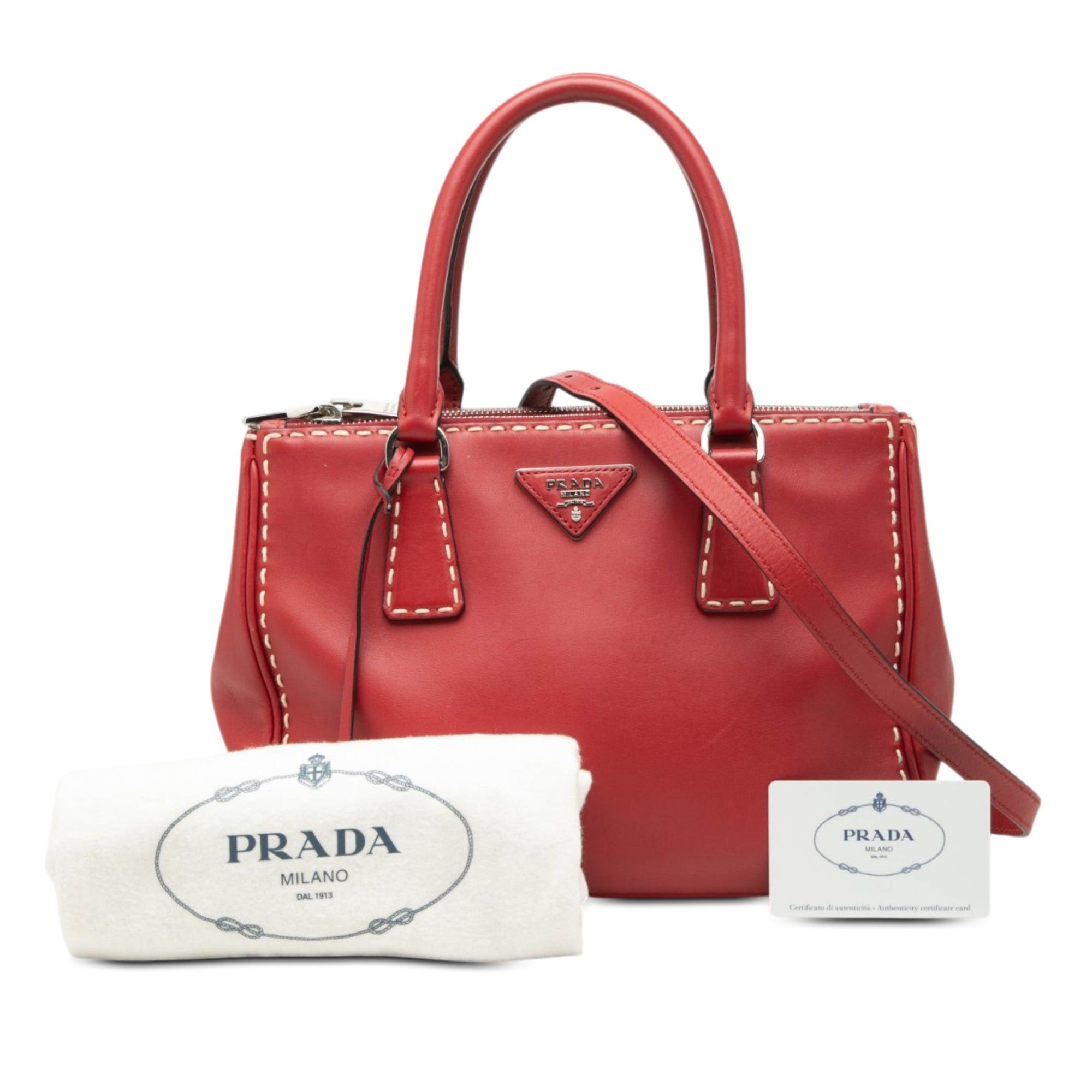 Prada Small City Calf Hand Stitched Galleria Double Zip Satchel Size ONE SIZE - 7 Thumbnail