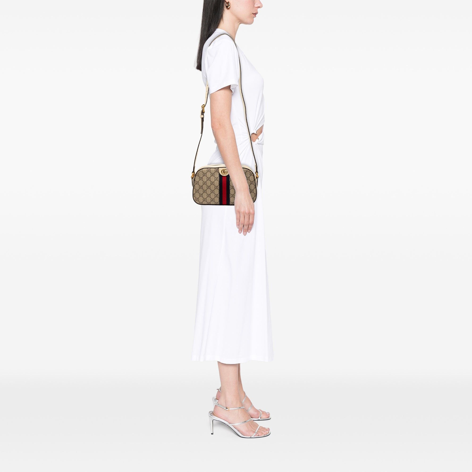 Gucci Small GG Supreme Textured Calfskin Web Ophidia Camera Bag Size ONE SIZE - 7 Thumbnail