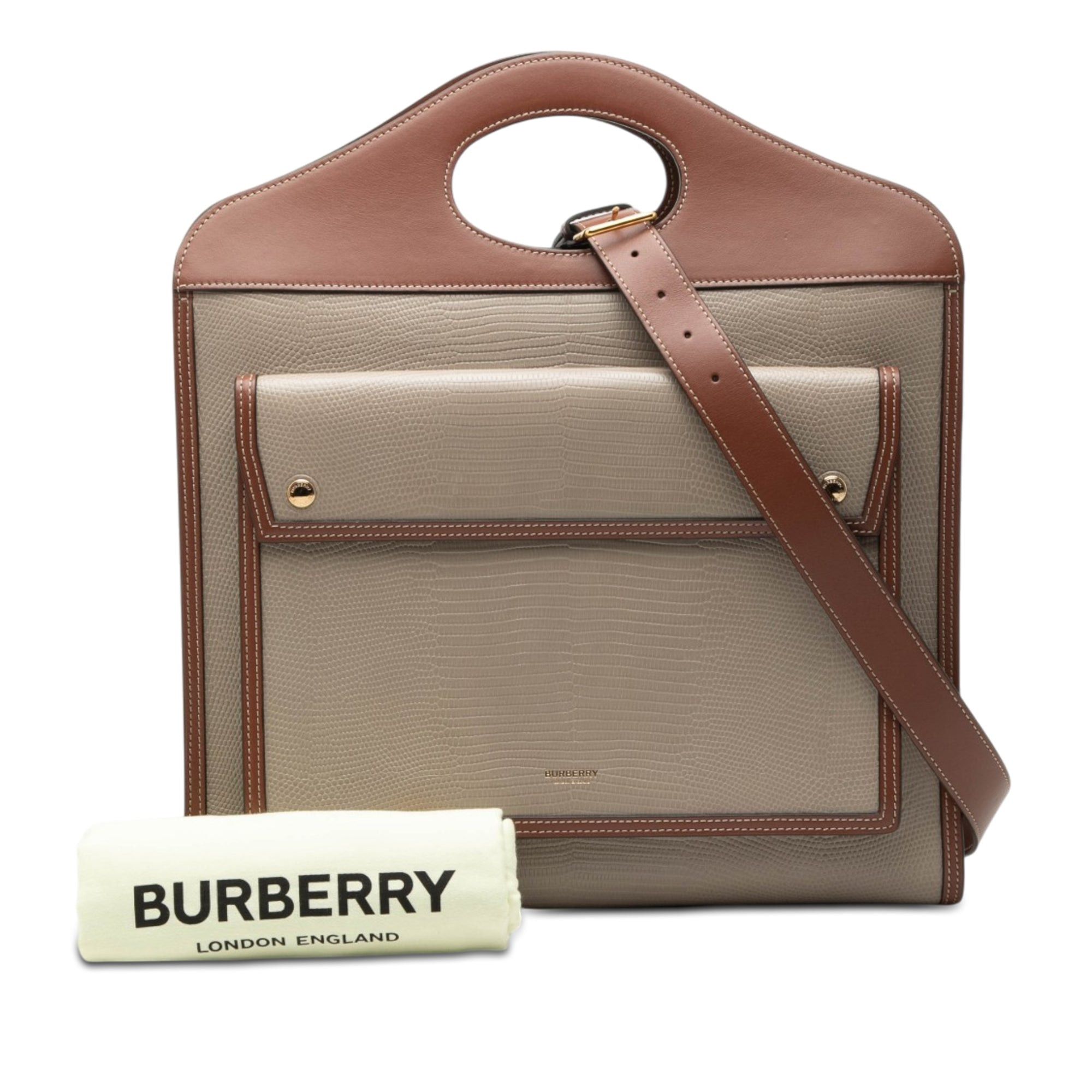 Burberry Medium Lizard Embossed Leather Pocket Satchel Size ONE SIZE - 8 Thumbnail