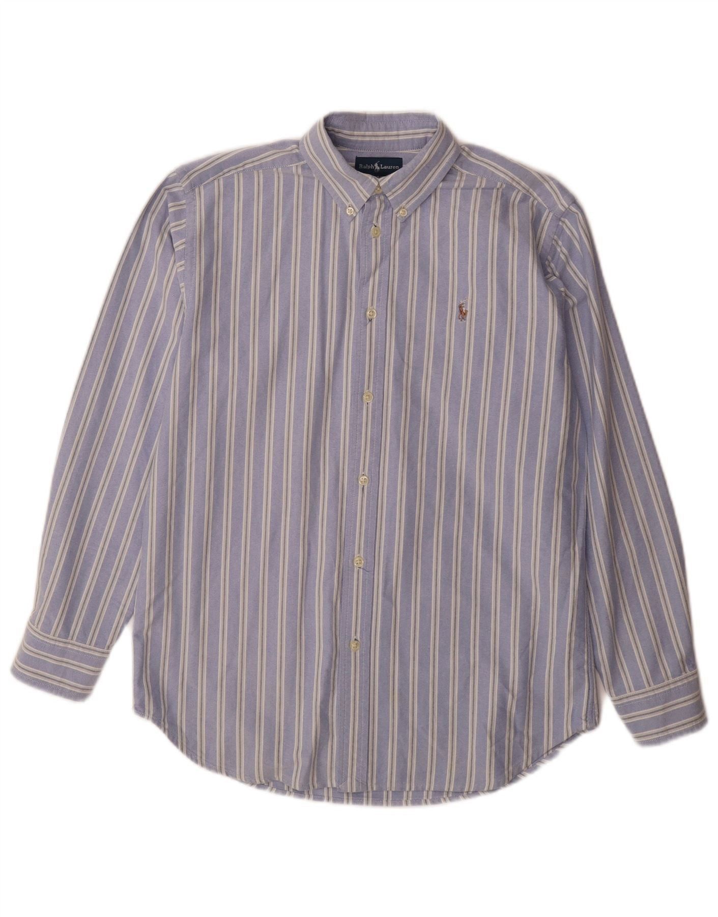 Ralph Lauren Boys Shirt 14-15 Years Large Blue Striped Cotton Size L / US 10 / IT 46 - 3 Thumbnail