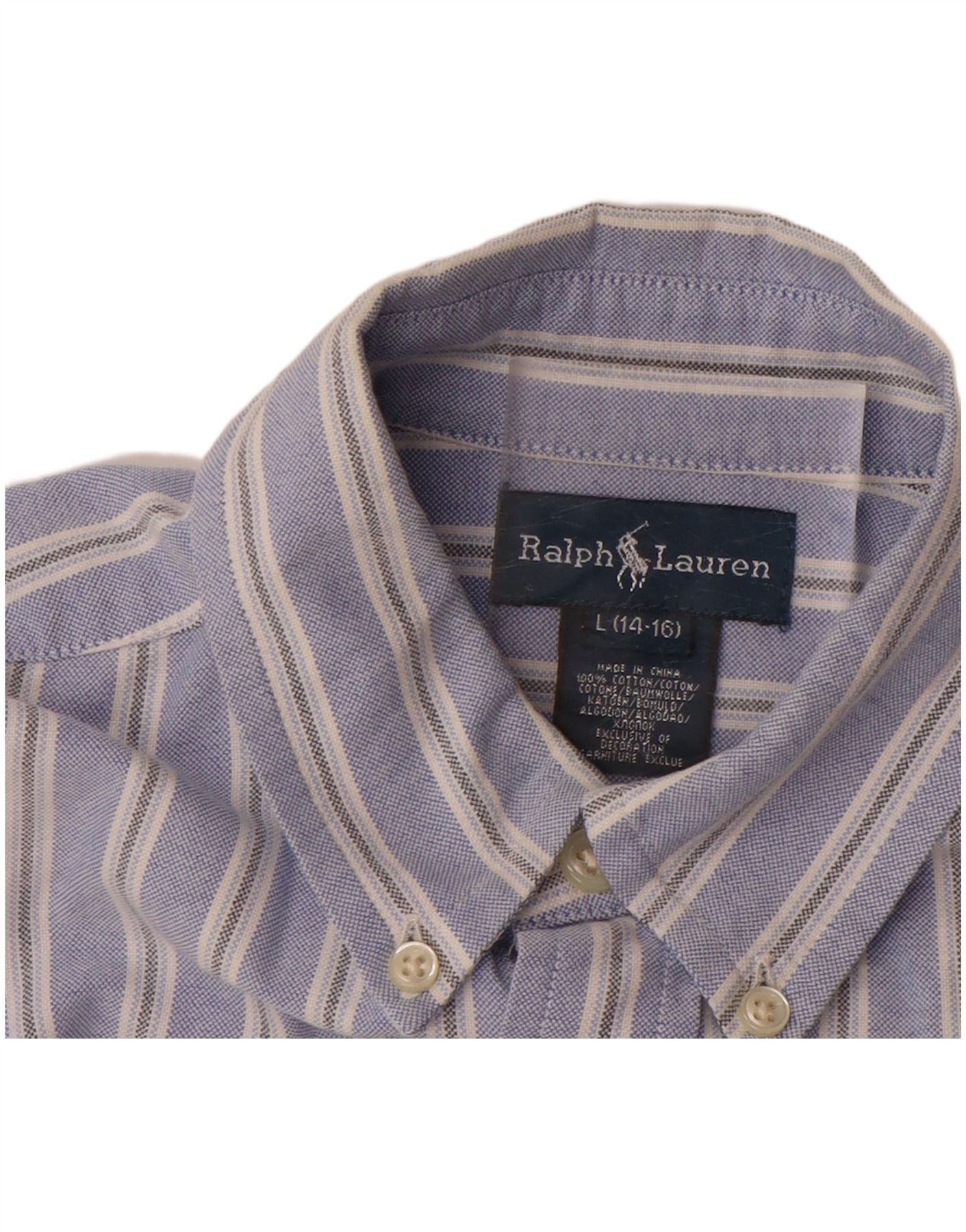 Ralph Lauren Boys Shirt 14-15 Years Large Blue Striped Cotton Size L / US 10 / IT 46 - 6 Thumbnail