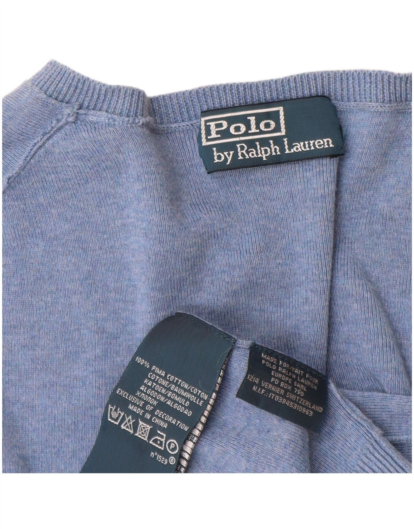 Polo Ralph Lauren Mens V-Neck Jumper Sweater Medium Blue Cotton Size US M / EU 48-50 / 2 - 4 Thumbnail
