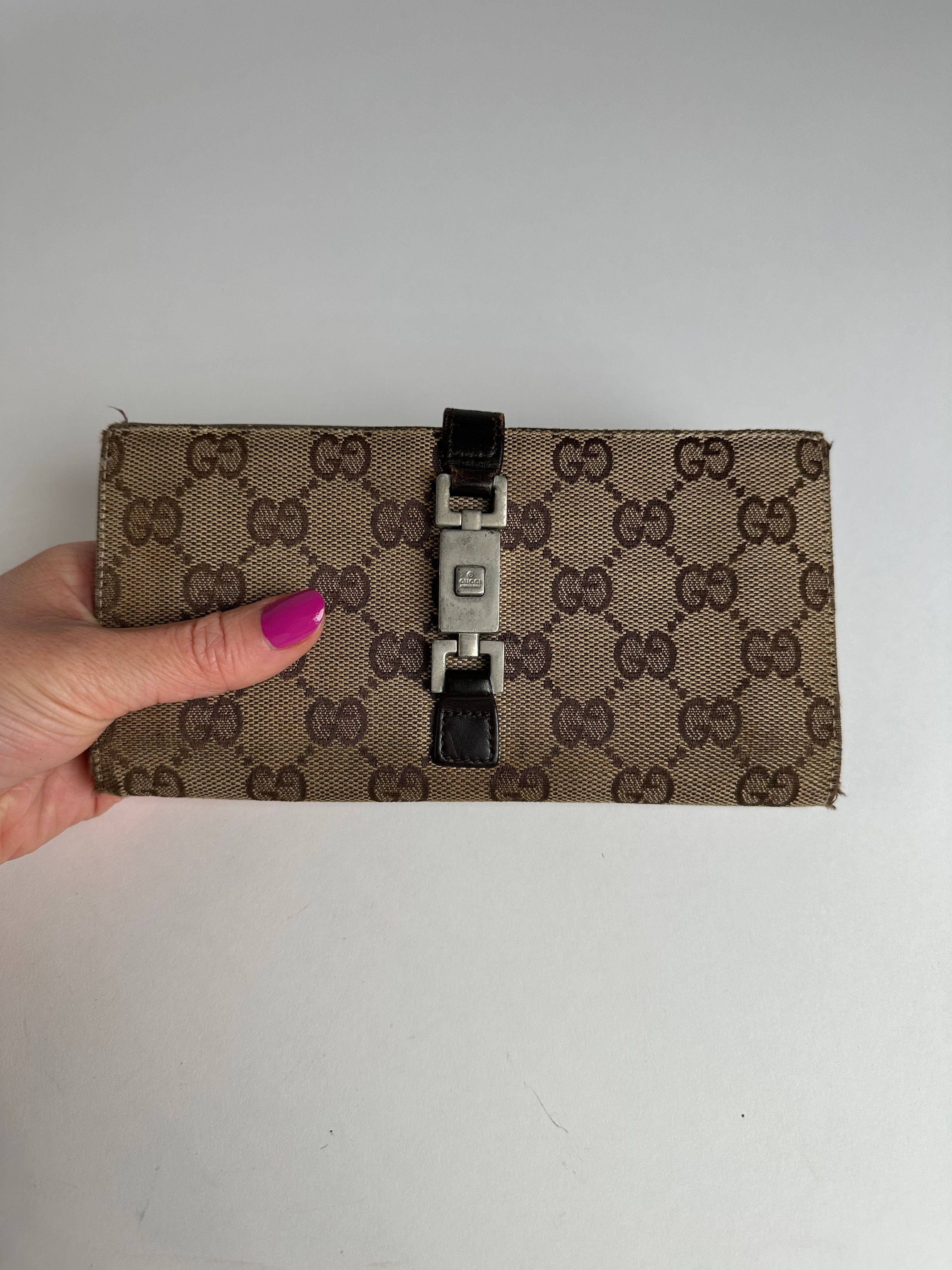 Gucci Vintage Monogram Long Jackie Wallet Beige Brown Size ONE SIZE - 3 Thumbnail