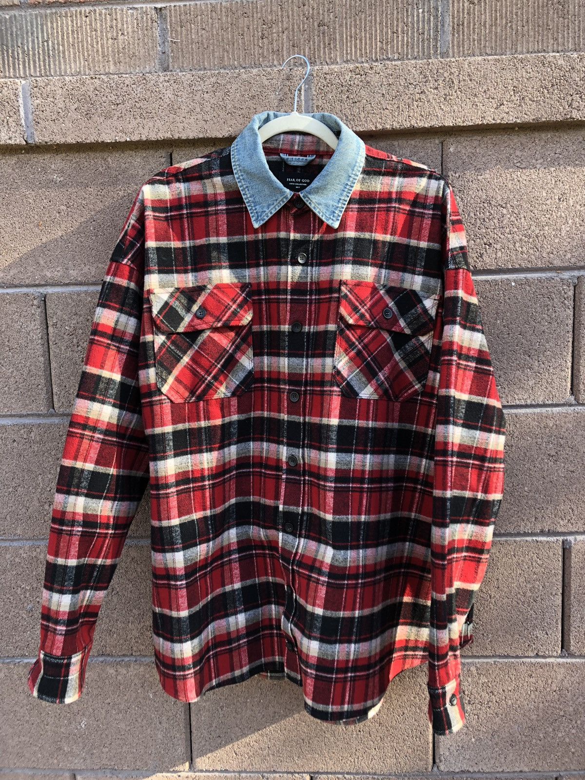 Fear Of God Fifth Collection Oversized Denim Shirt in Red