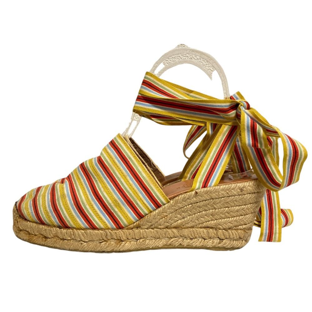 Hermes Hermes Hermes Stripe Ribbon Strap Jute Wedge Sandals Textile Shoes DUTY FREE for USA Size ONE SIZE - 2 Thumbnail