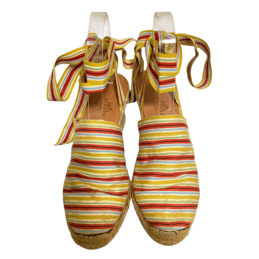 Hermes Hermes Hermes Stripe Ribbon Strap Jute Wedge Sandals Textile Shoes DUTY FREE for USA Size ONE SIZE - 5 Thumbnail