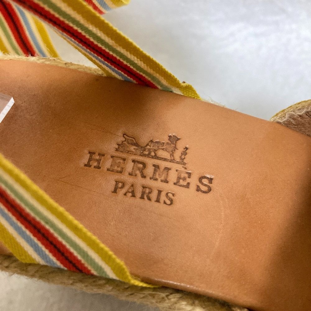 Hermes Hermes Hermes Stripe Ribbon Strap Jute Wedge Sandals Textile Shoes DUTY FREE for USA Size ONE SIZE - 7 Thumbnail