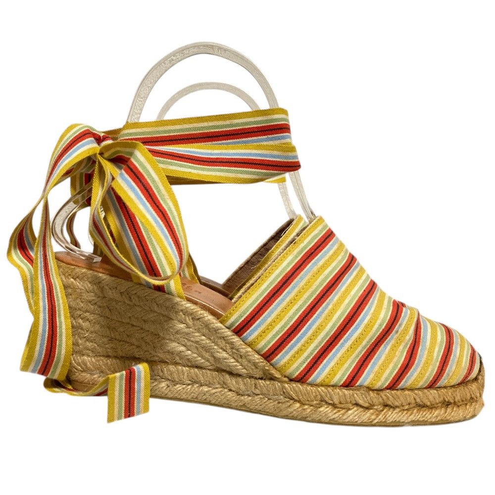 Hermes Hermes Hermes Stripe Ribbon Strap Jute Wedge Sandals Textile Shoes DUTY FREE for USA Size ONE SIZE - 4 Thumbnail