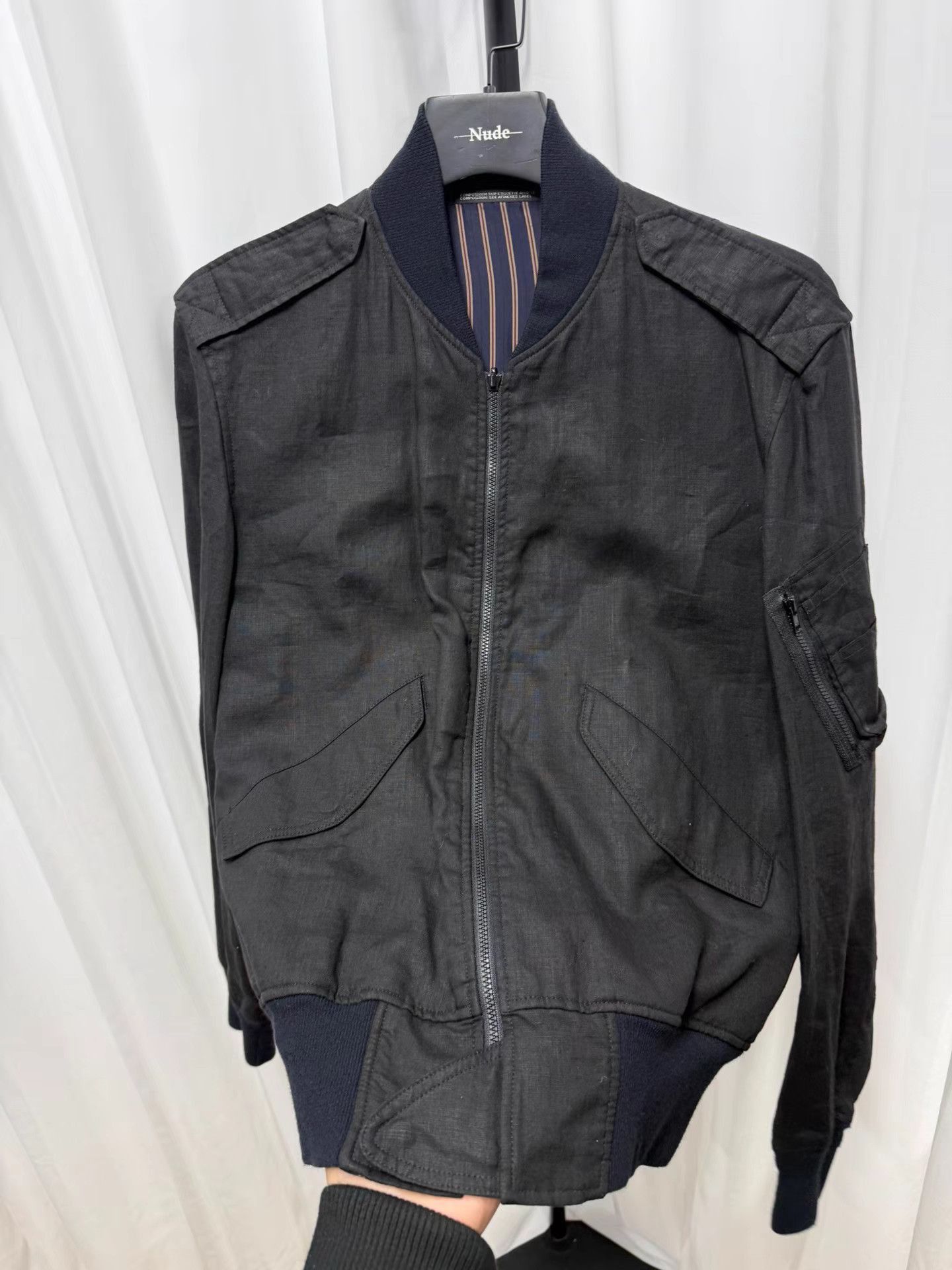 Yohji Yamamoto Striped Black Bomber Jacket Size M Size US M / EU 48-50 / 2 - 5 Thumbnail