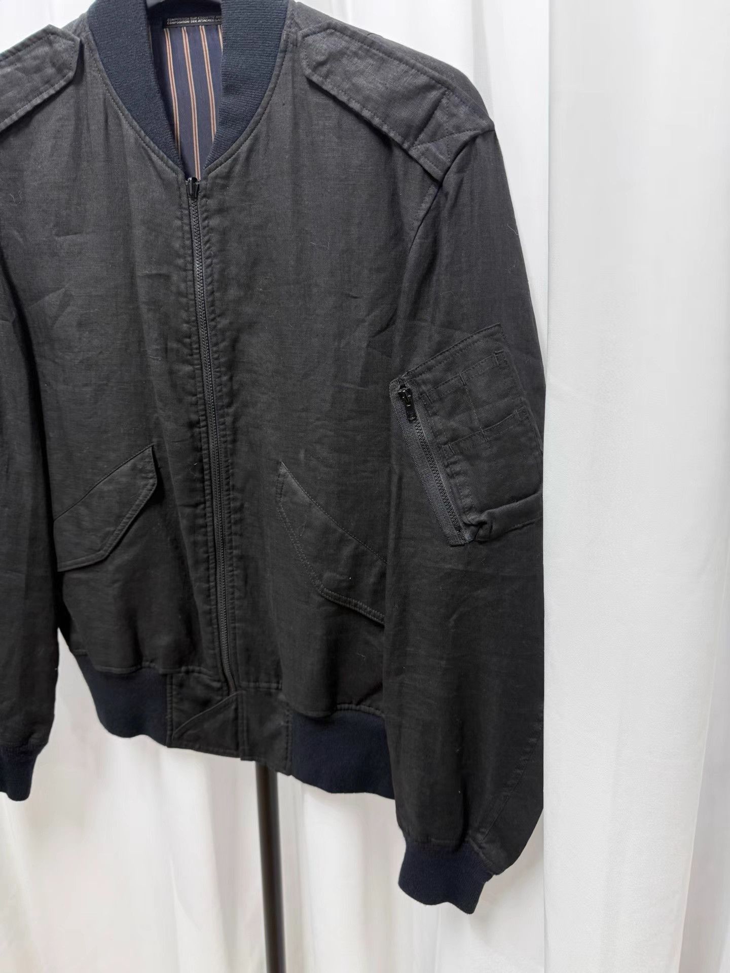 Yohji Yamamoto Striped Black Bomber Jacket Size M Size US M / EU 48-50 / 2 - 3 Thumbnail
