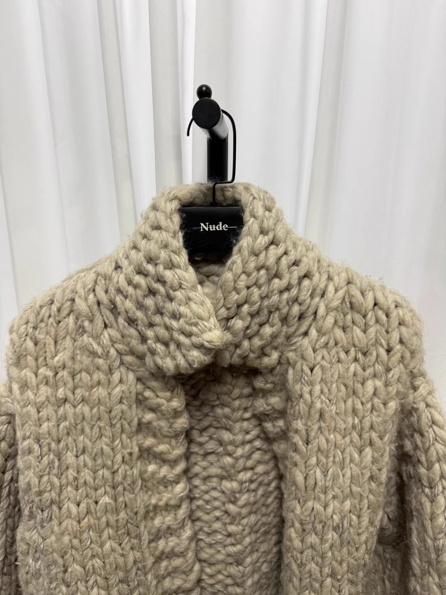 Yohji Yamamoto Beige Thick Knit Collared Coat Size L Size US L / EU 52-54 / 3 - 4 Thumbnail